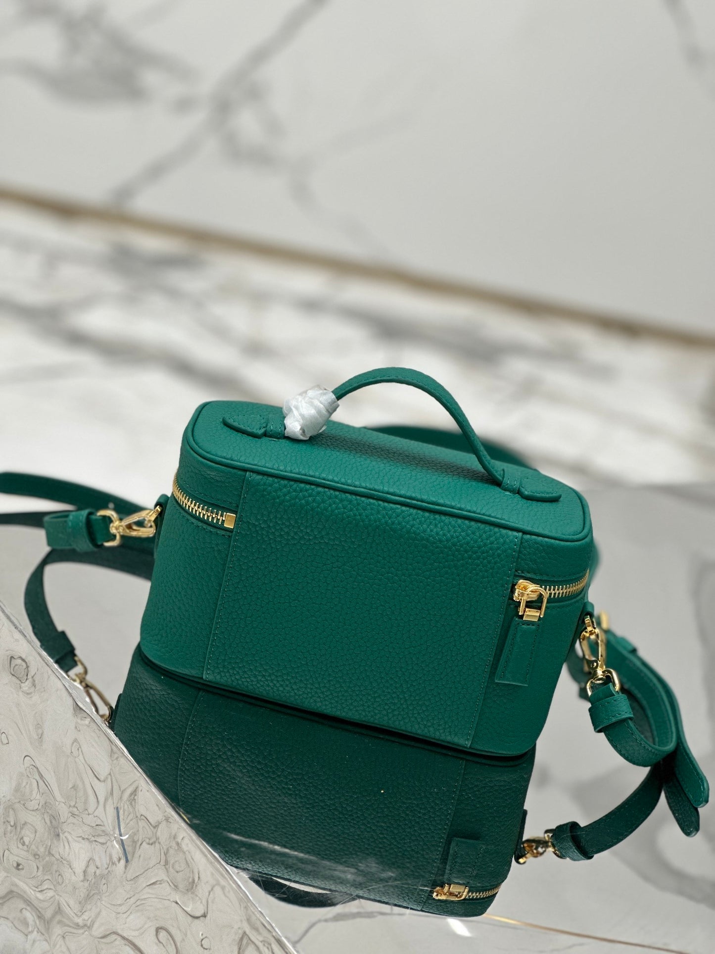 Prada Convertible Top Handle Vanity Shoulder Bag in Green Leather – Elegant Designer Bag