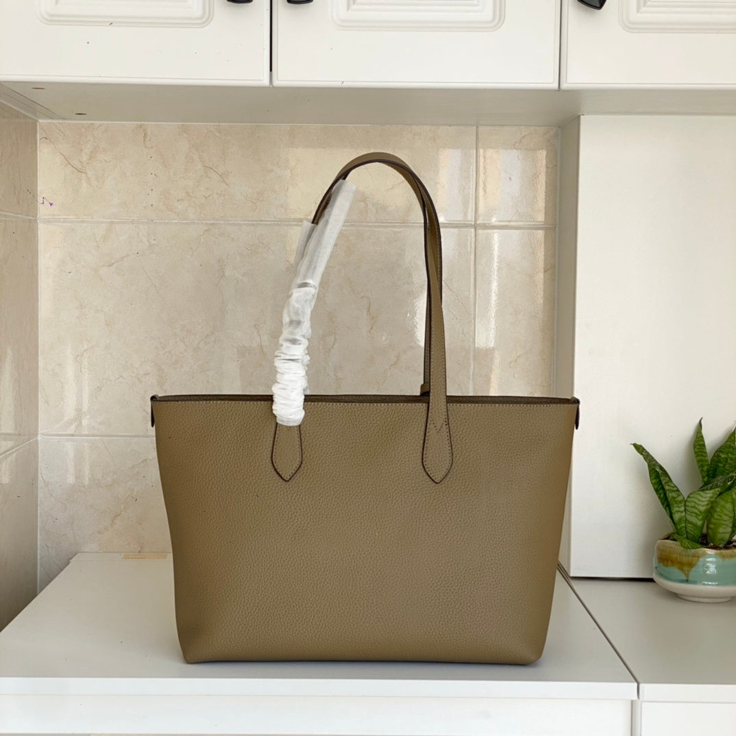 Burberry Tan Leather Tote Bag with Embossed Logo