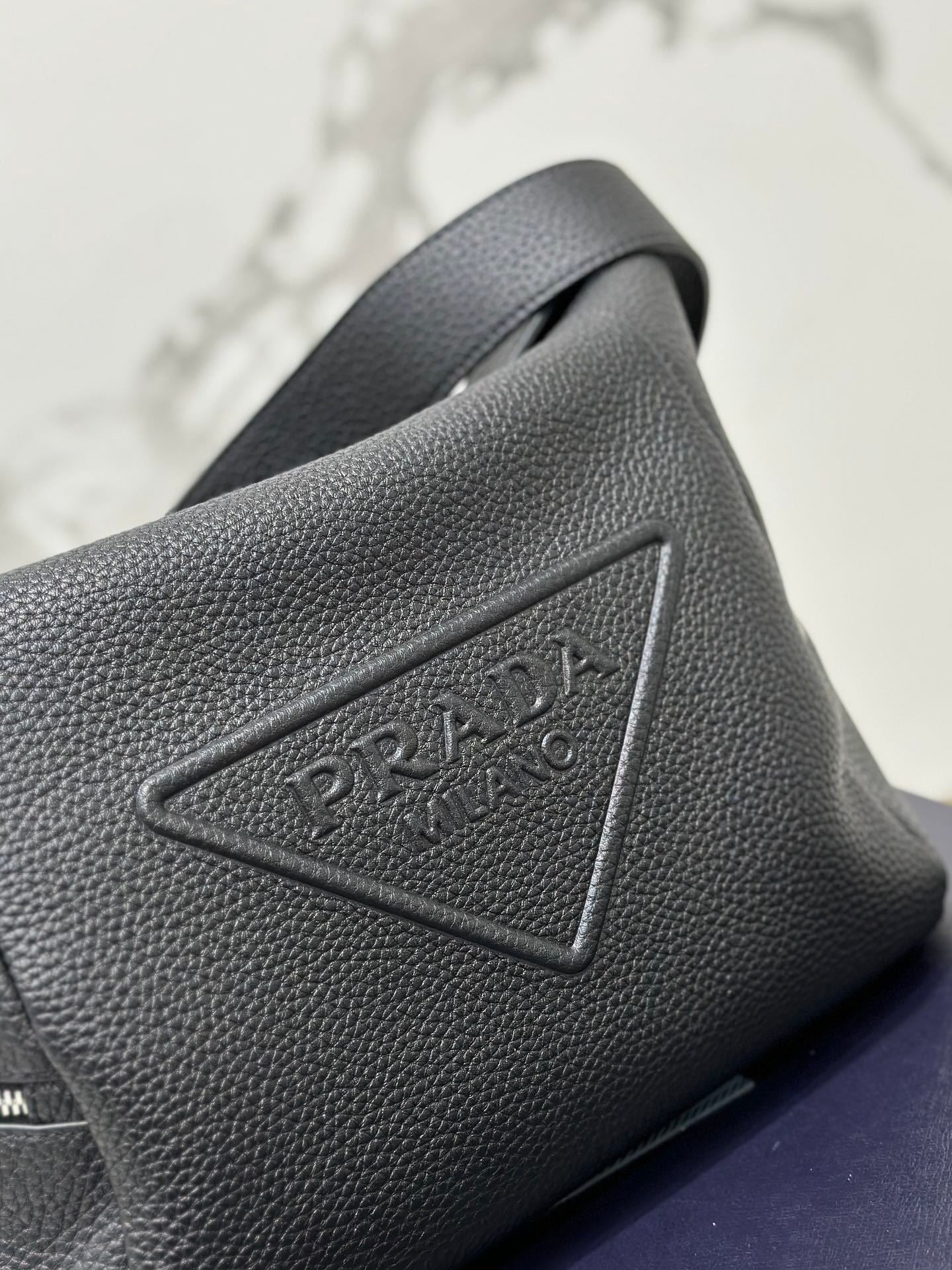 Prada Black Leather Debossed Logo Crossbody Bag