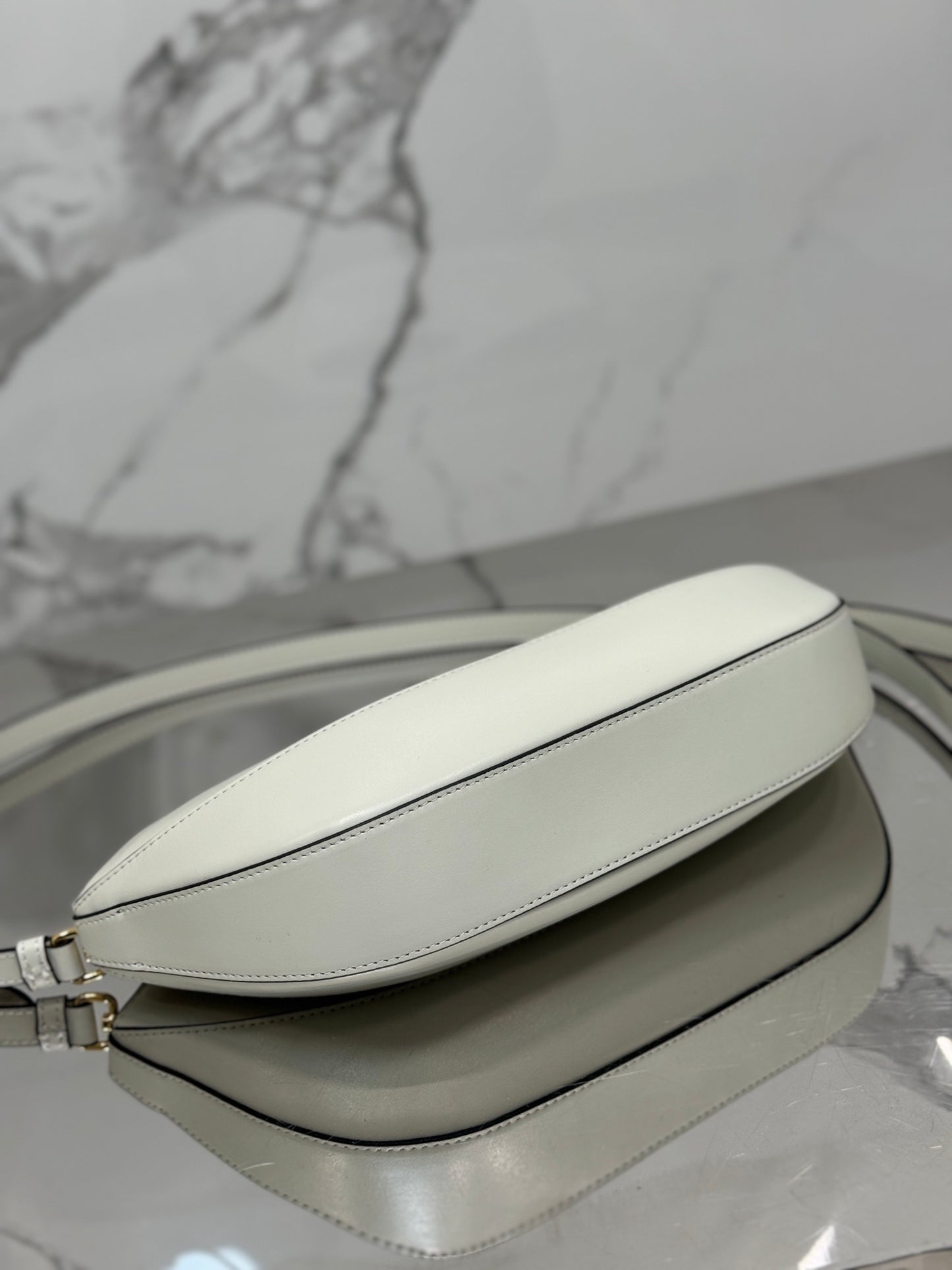 White Leather Prada Handbag with Adjustable & Detachable Shoulder Strap