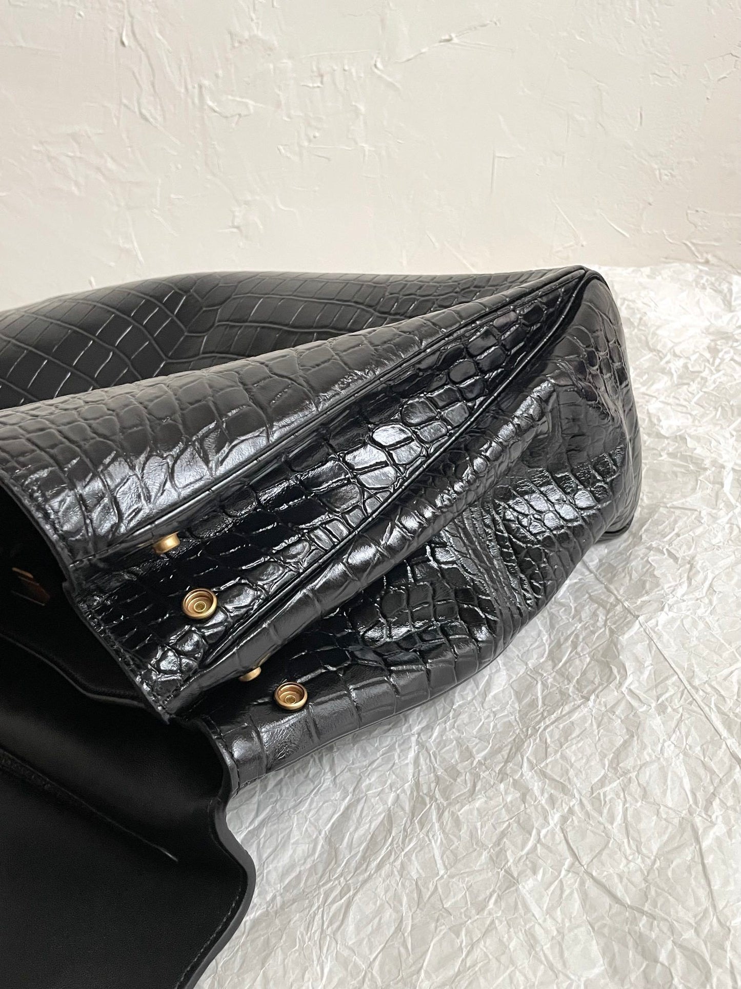 Balenciaga Rodeo Black Crocodile-Embossed Leather Luxury Handbag