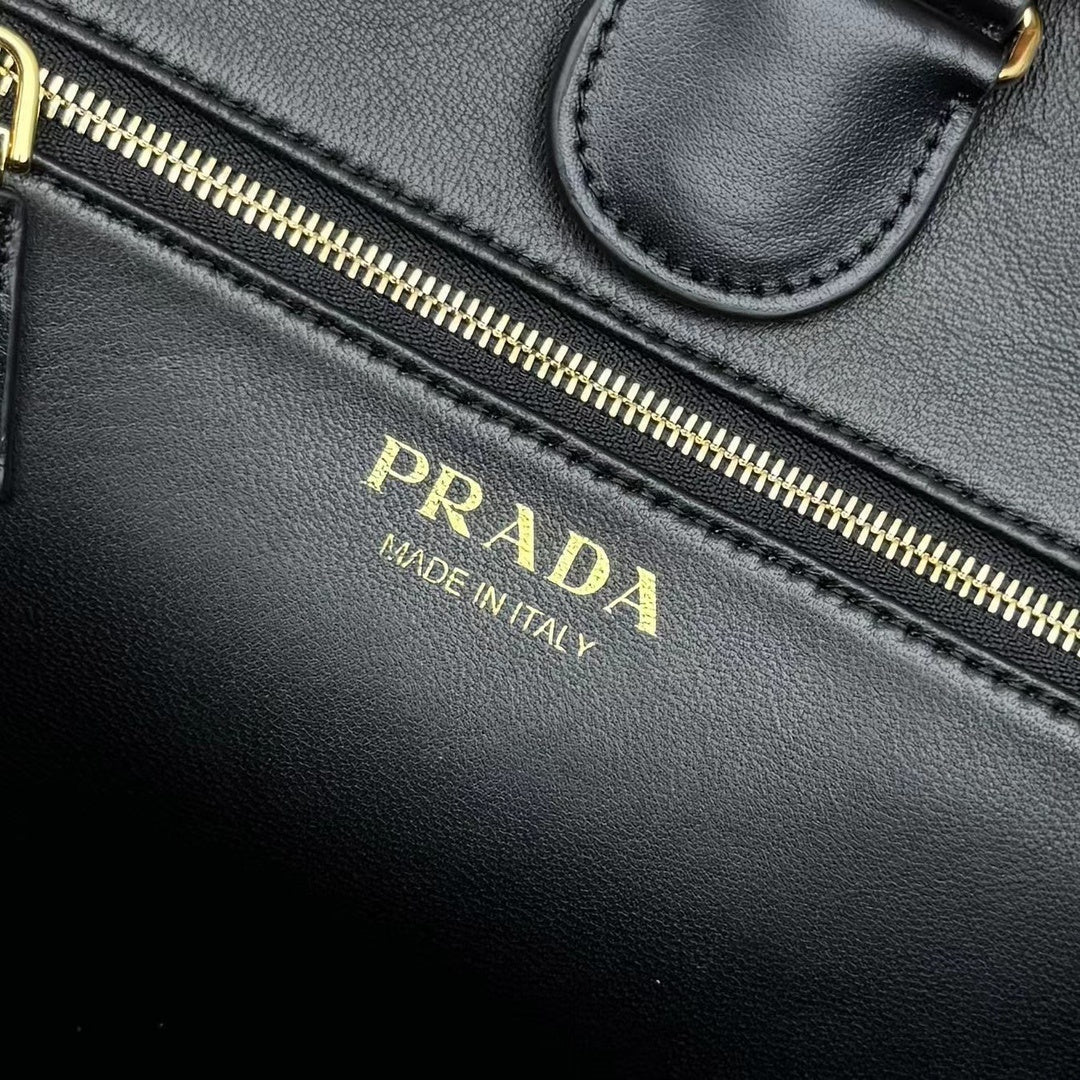 Prada Medium Black Leather Tote Bag