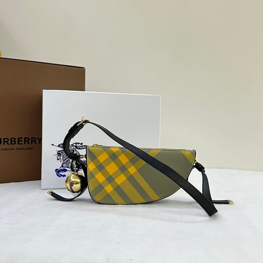 Burberry Sling Shield Yellow Check Shoulder Bag with Gold Bell Charm