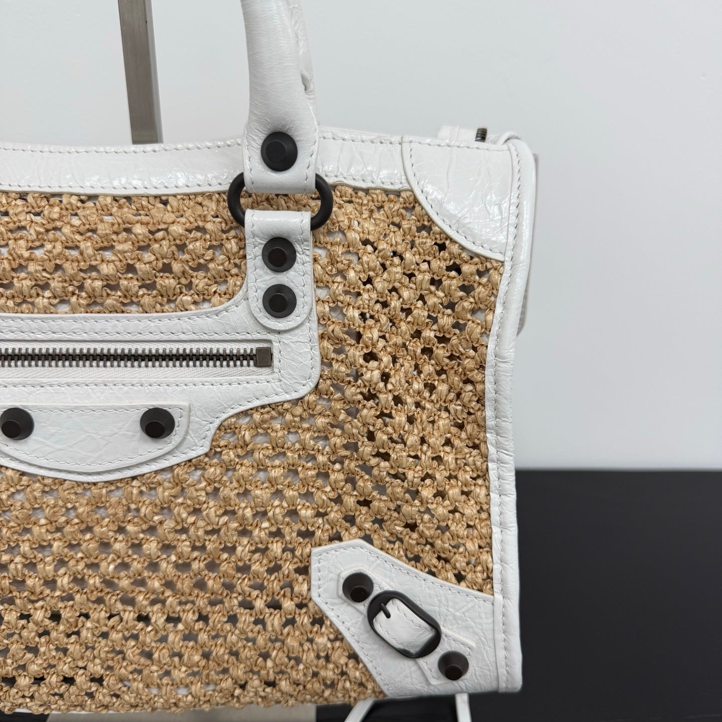 Balenciaga Le City Small Raffia Beige Shoulder Bag