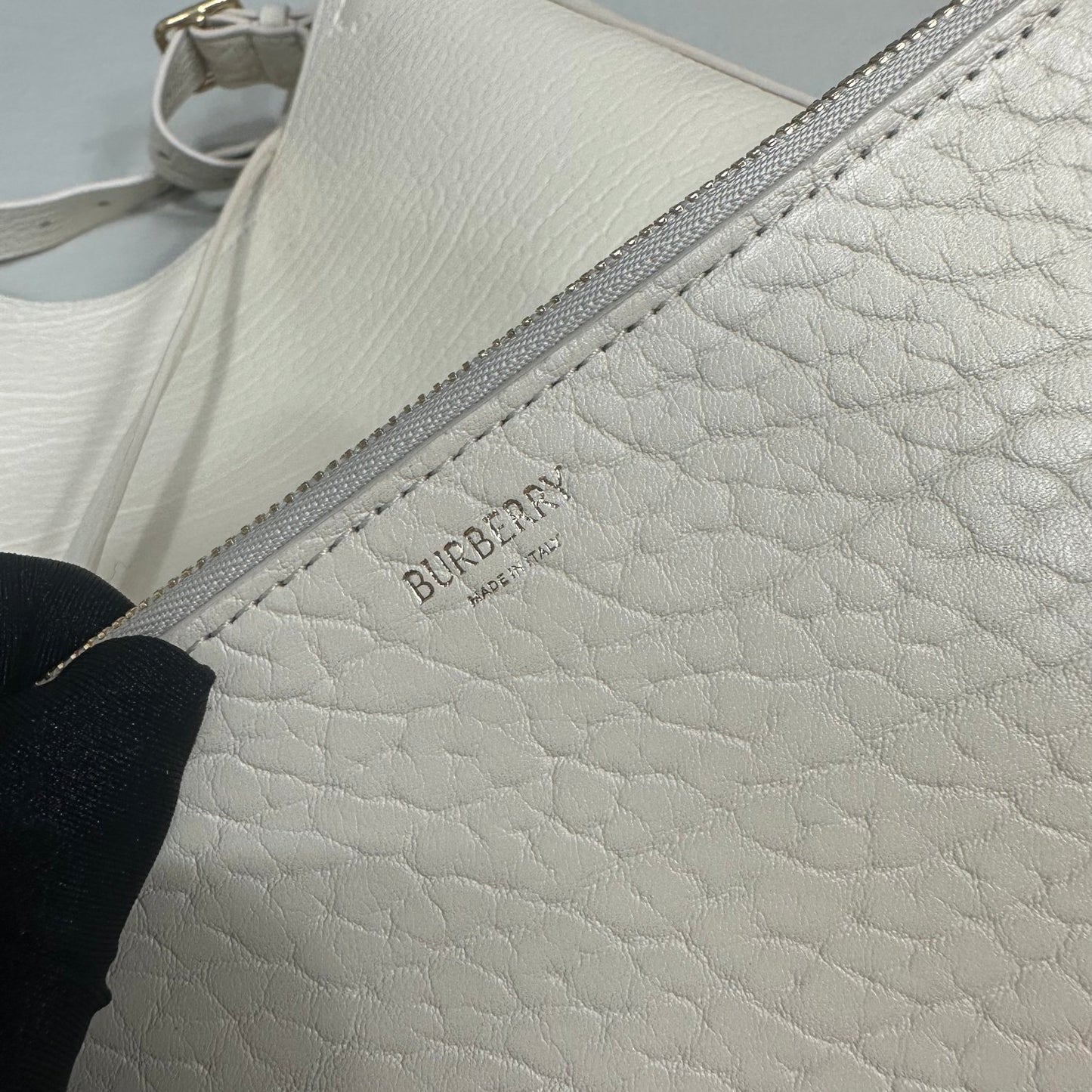 Burberry Chess Medium Hobo Bag in White Pebbled Calfskin Leather