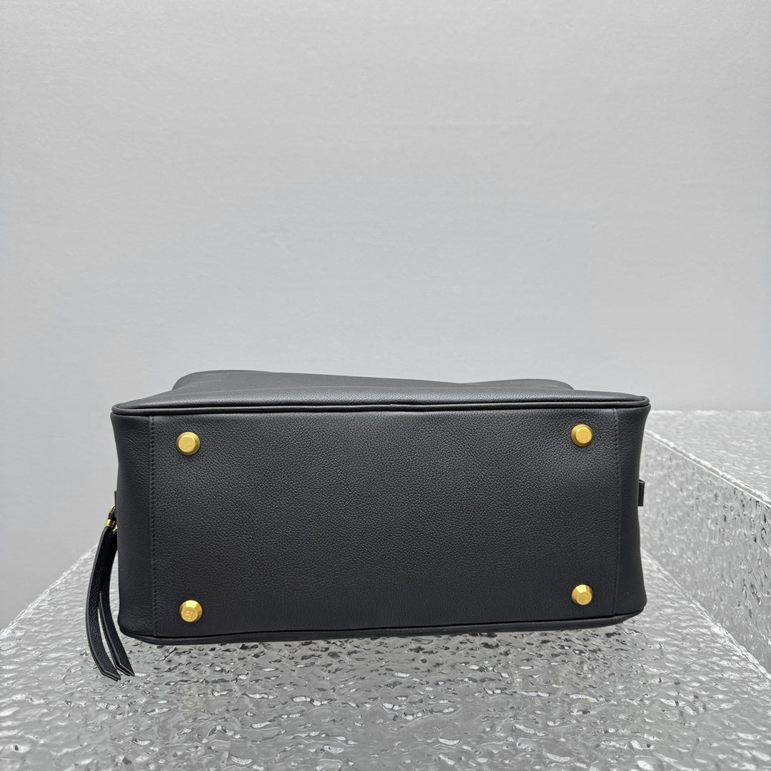 Balenciaga Carrie Medium Black Leather Bowling Bag