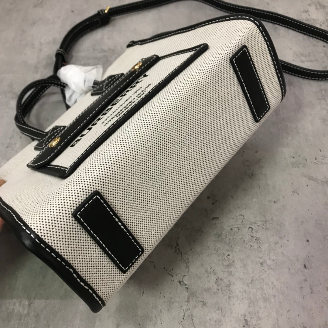 Burberry Mini Freya Tote Bag Two-Tone Canvas & Leather Handbag
