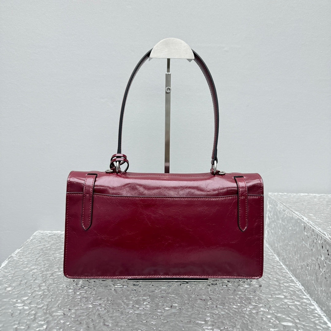 Prada Bonnie Medium Leather Handbag in Red / Burgundy