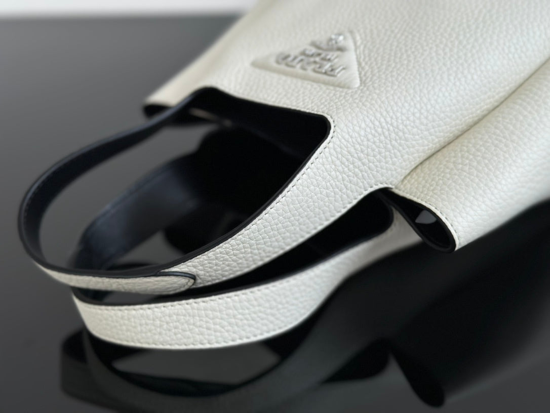 Prada Dynamique Small White Leather Tote Bag