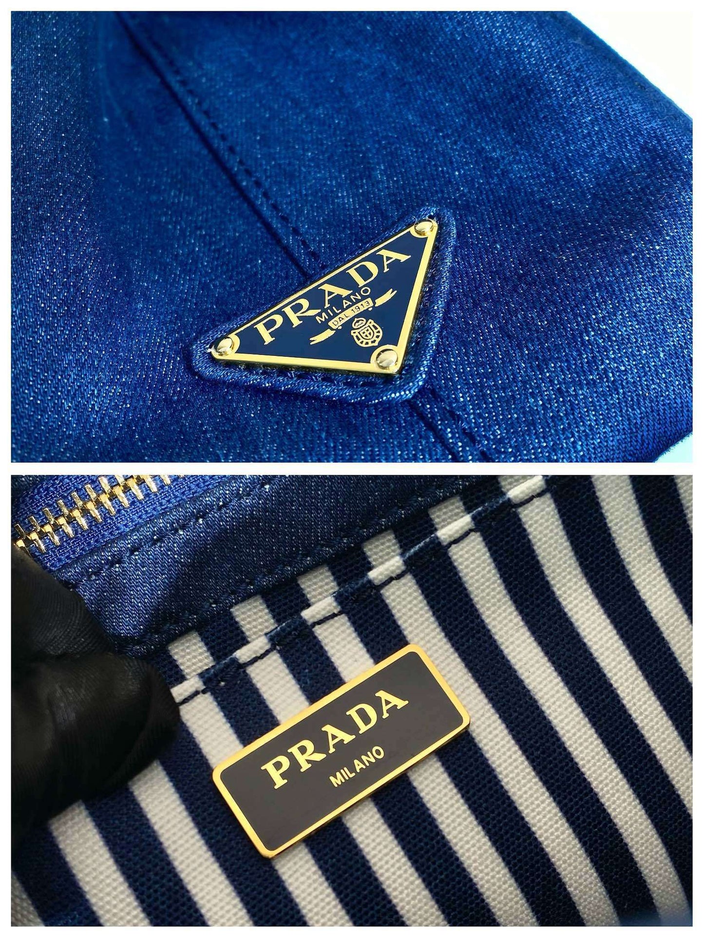Prada Canapa Tote Bag – Blue Denim/Canvas with White Logo Print & Detachable Shoulder Strap