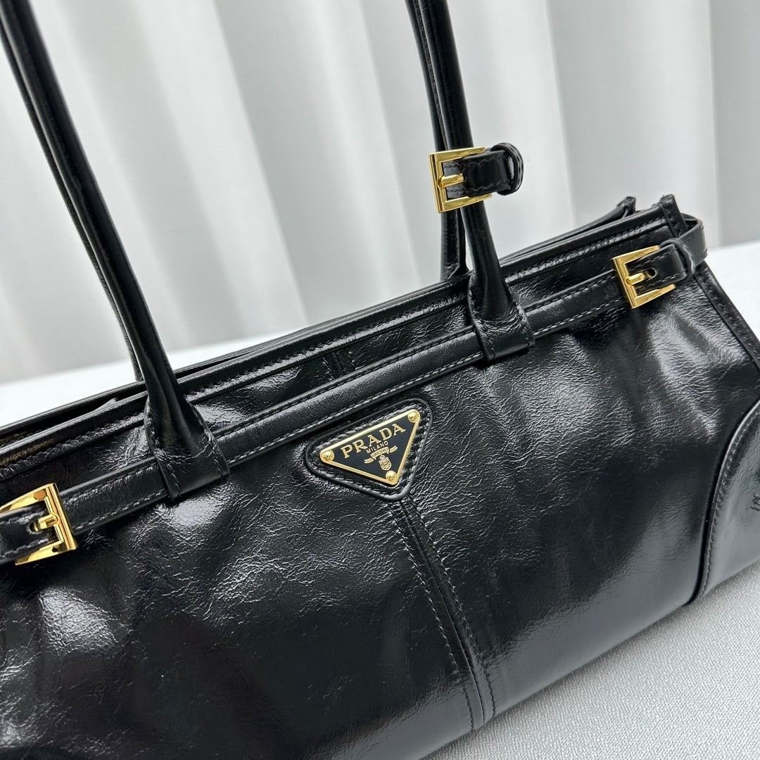 Prada Bonnie Medium Black Leather Shoulder Bag