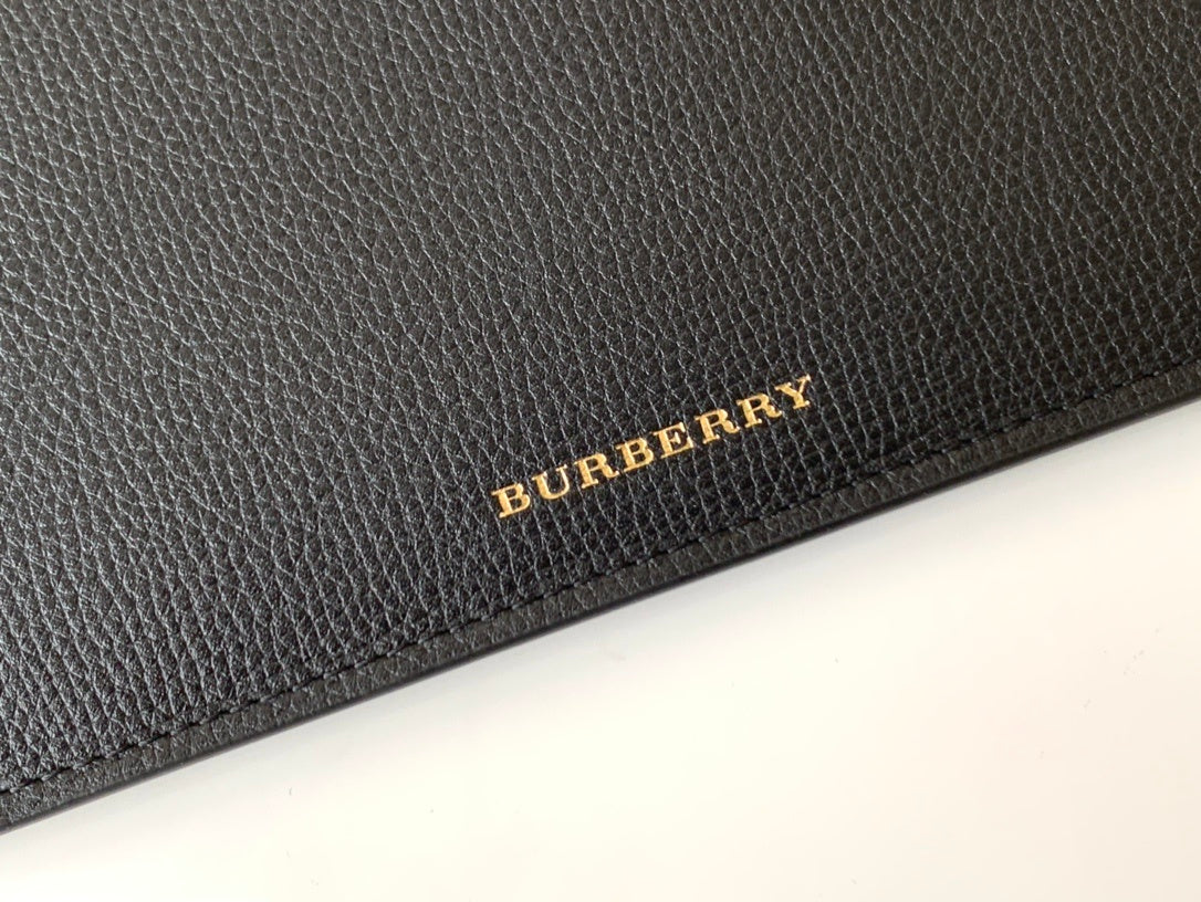 Burberry Black Leather Clutch Bag with Vintage Check Trim