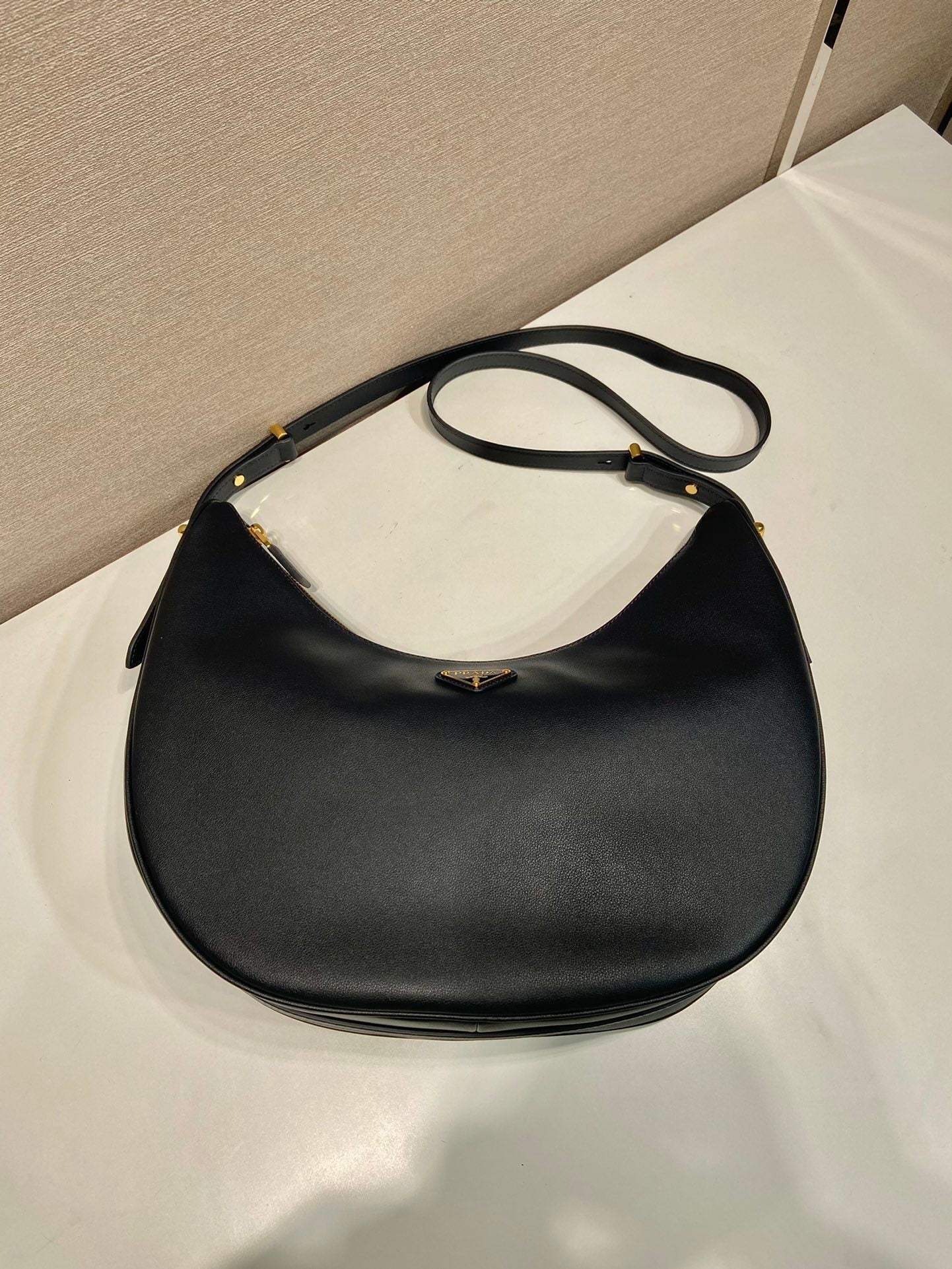 Prada Arqué Leather Shoulder Bag – Black