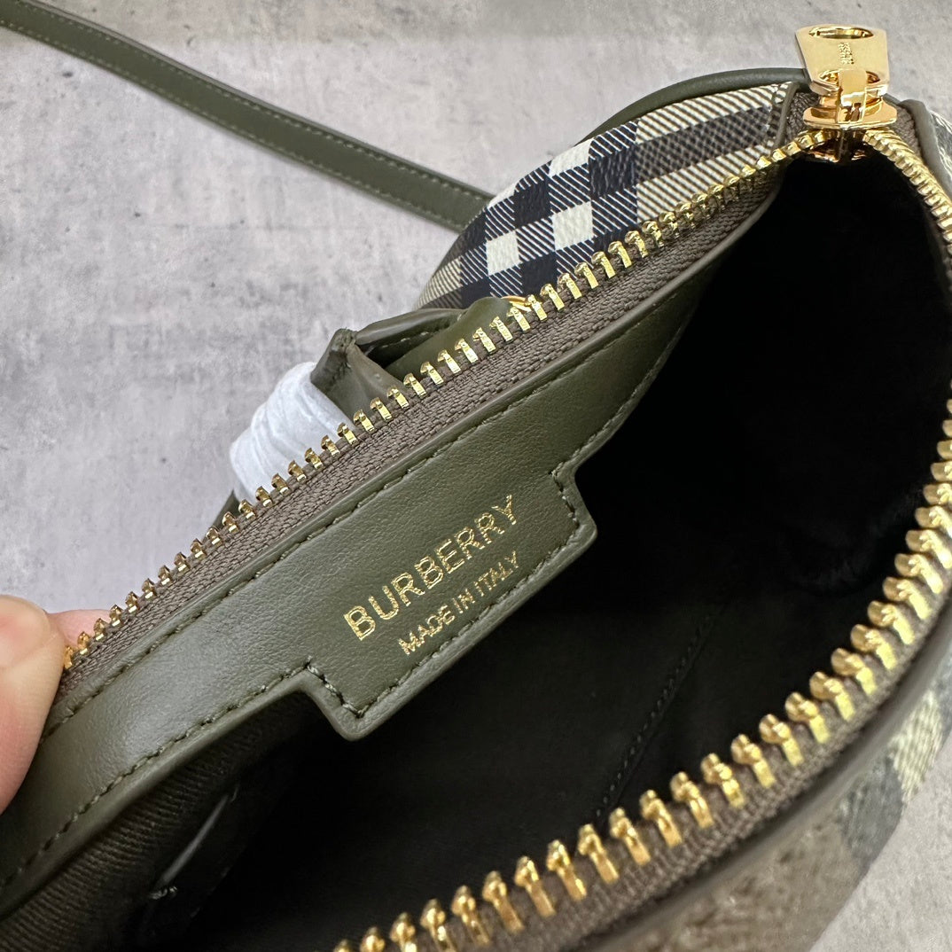 Burberry Bowling Bag in Olive Green Check Coated Cotton with Padlock Charm