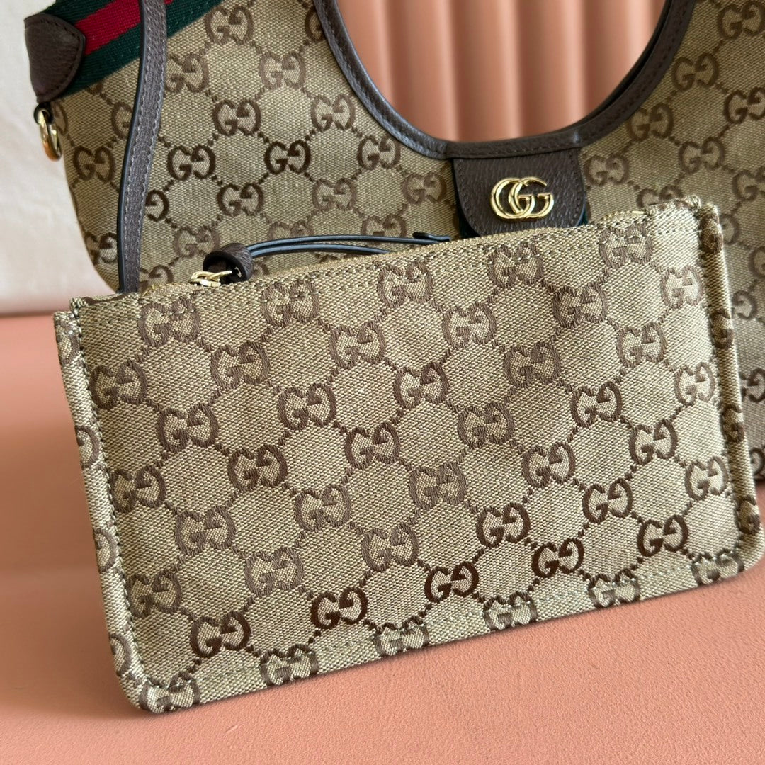 Gucci Giglio Small Tote Bag in Beige and Dark Brown GG Canvas with Web Trim