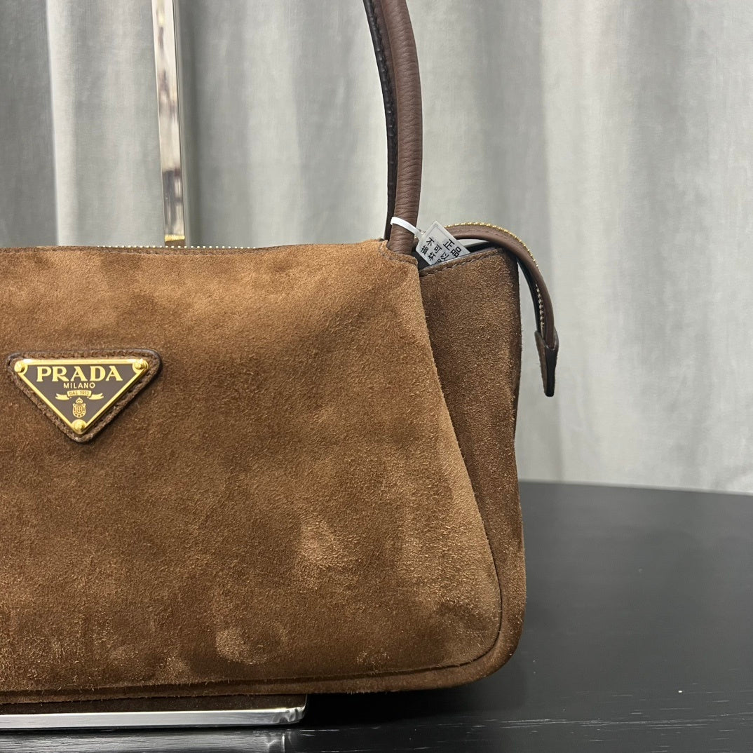 Prada Darling Medium Cocoa Brown Suede Shoulder Bag