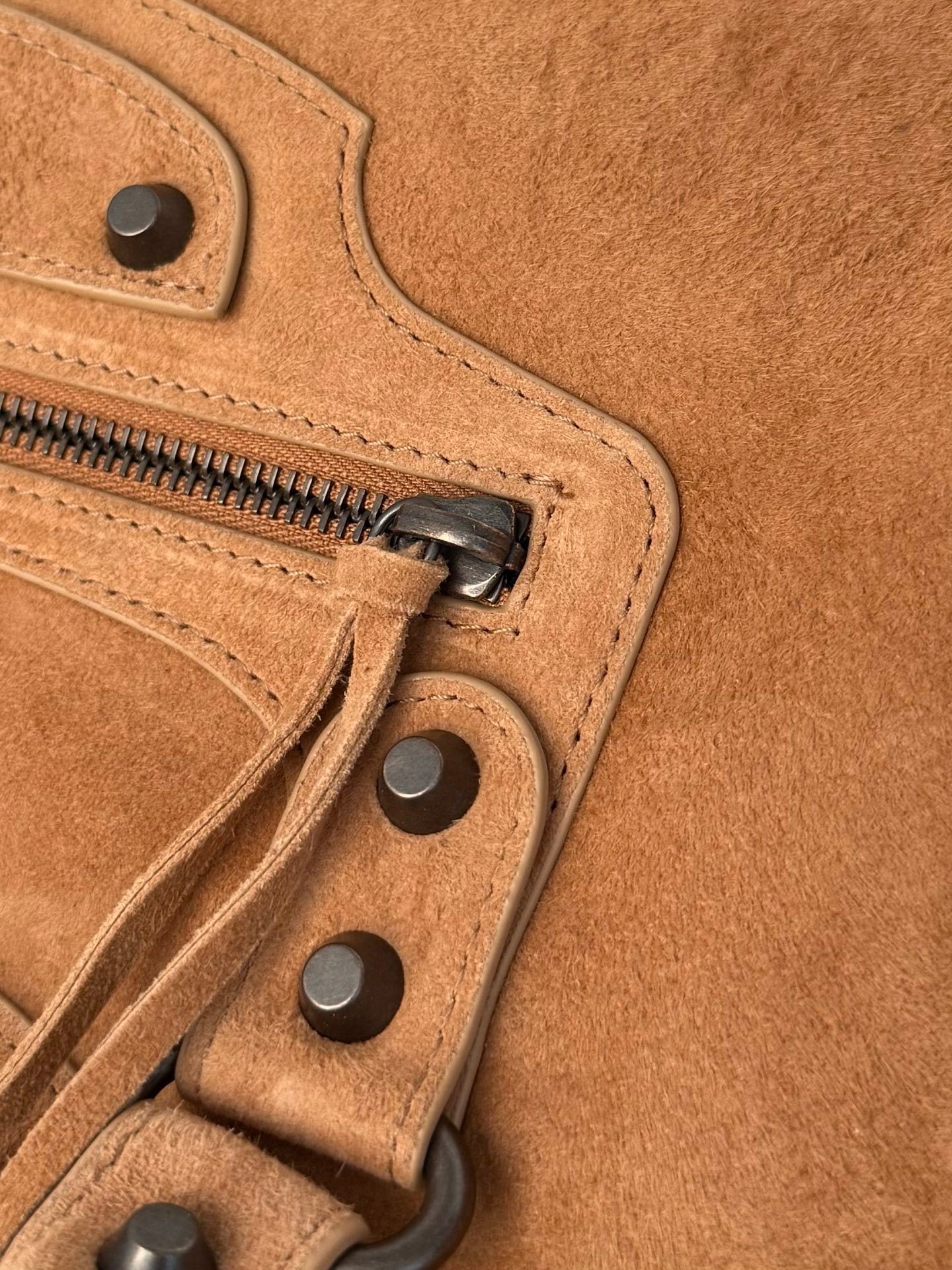 Balenciaga Le City Camel Suede Studded Bag
