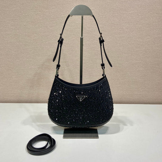 Prada Cleo Satin Shoulder Bag with Crystals