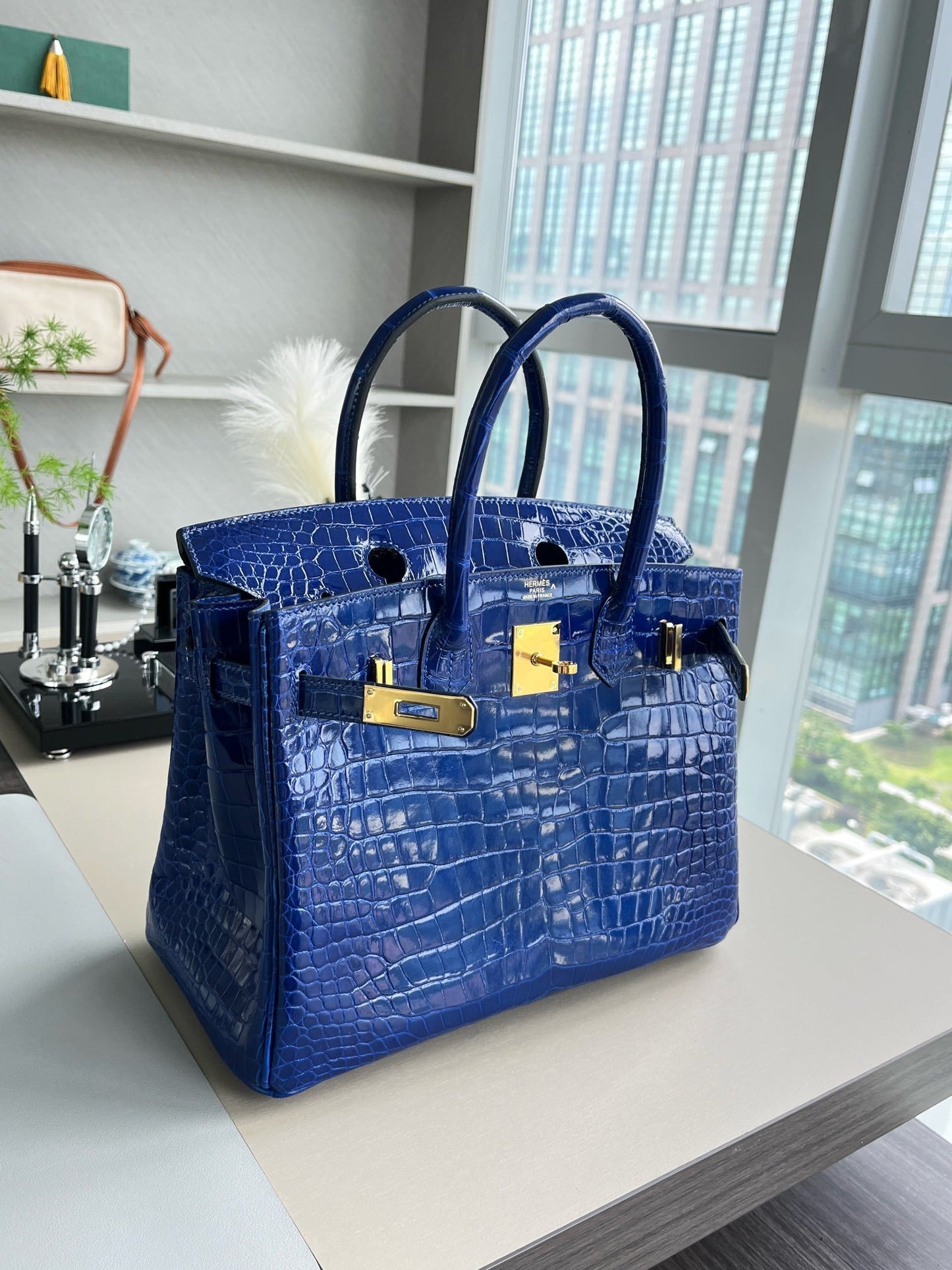 Hermès Birkin 35 Shiny Royal Blue Porosus Crocodile