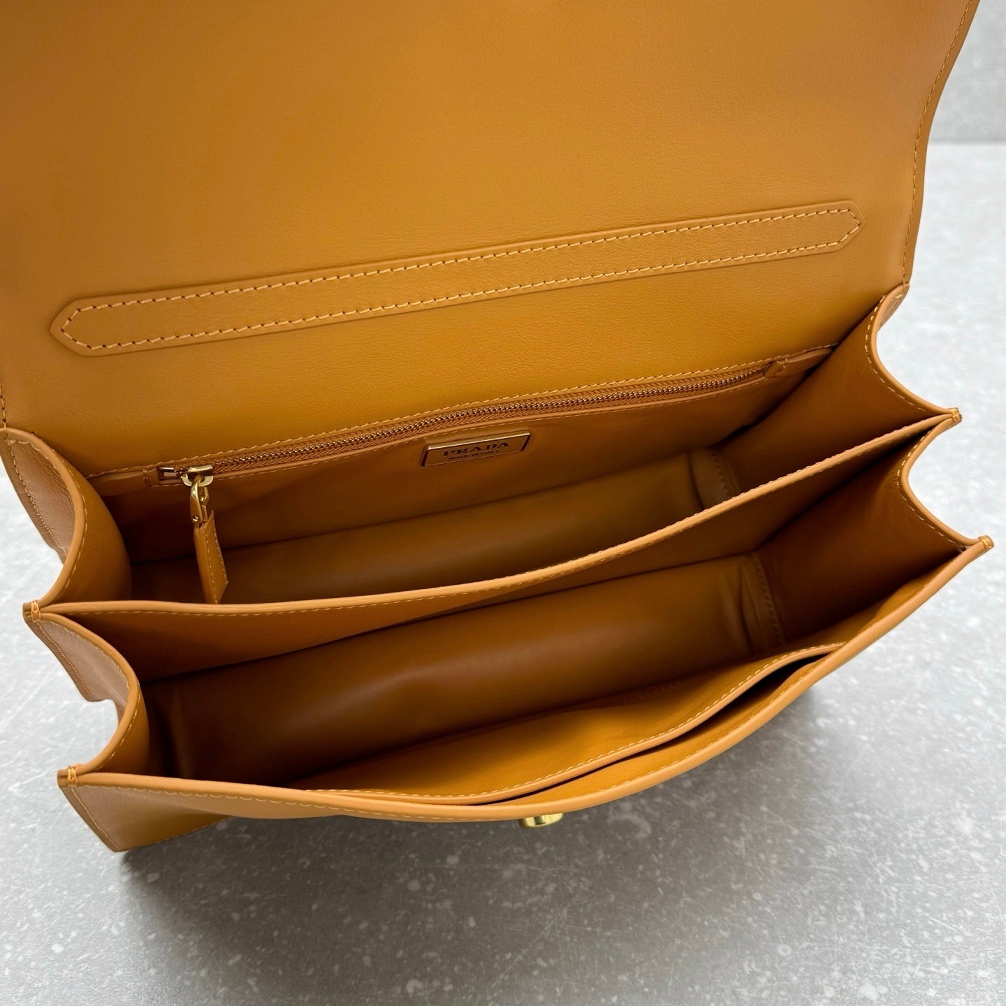Prada Soft Sound Medium Shoulder Bag in Amber Calfskin Leather