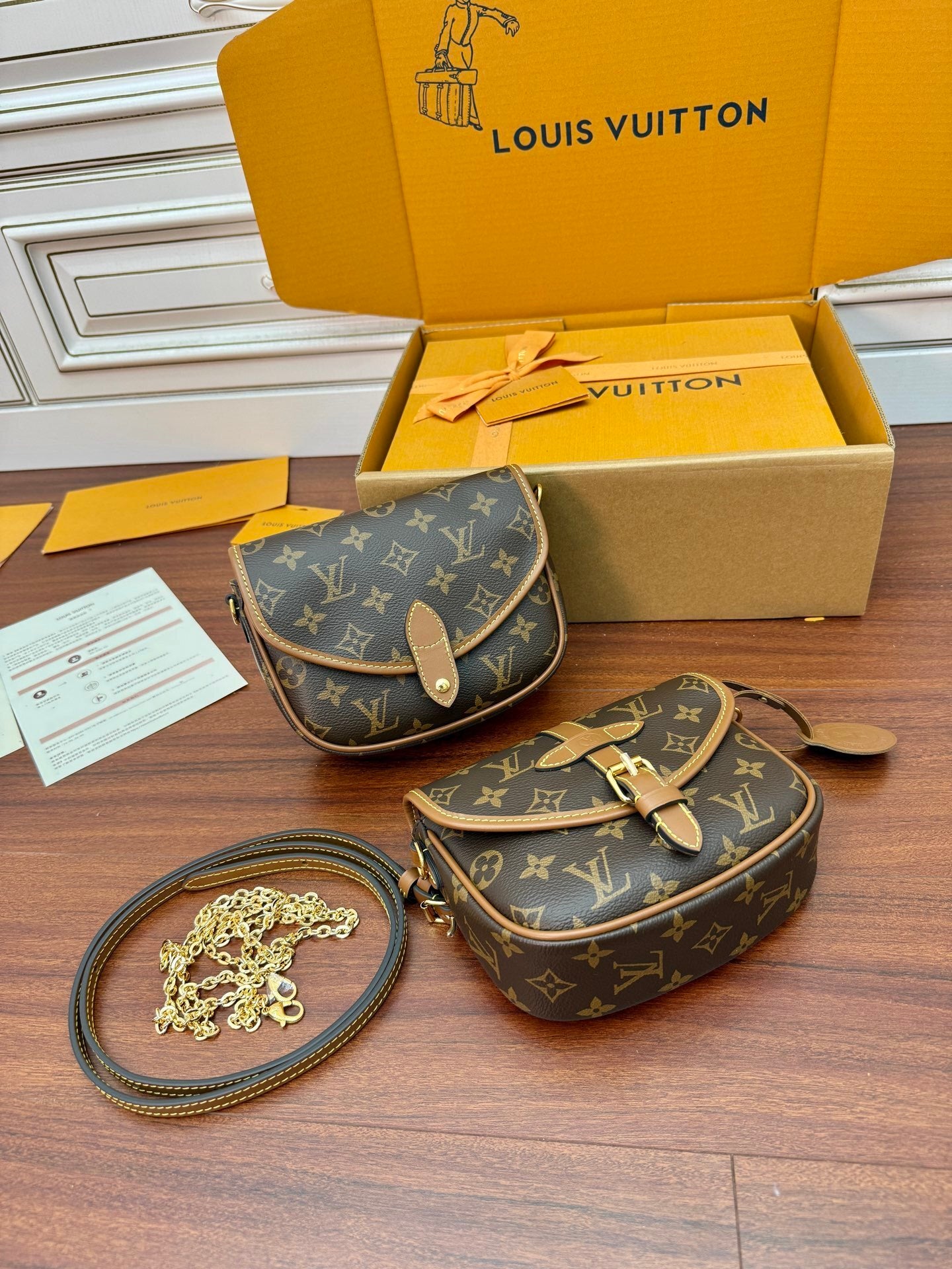 Louis Vuitton Duo BB Bag in Monogram Canvas with Gold Chain Strap