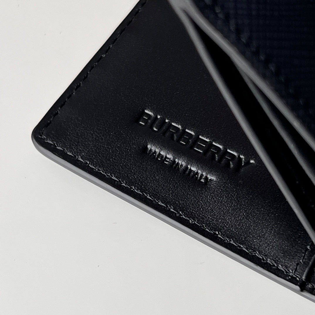 Burberry London England Charcoal Check Textured Leather Wallet