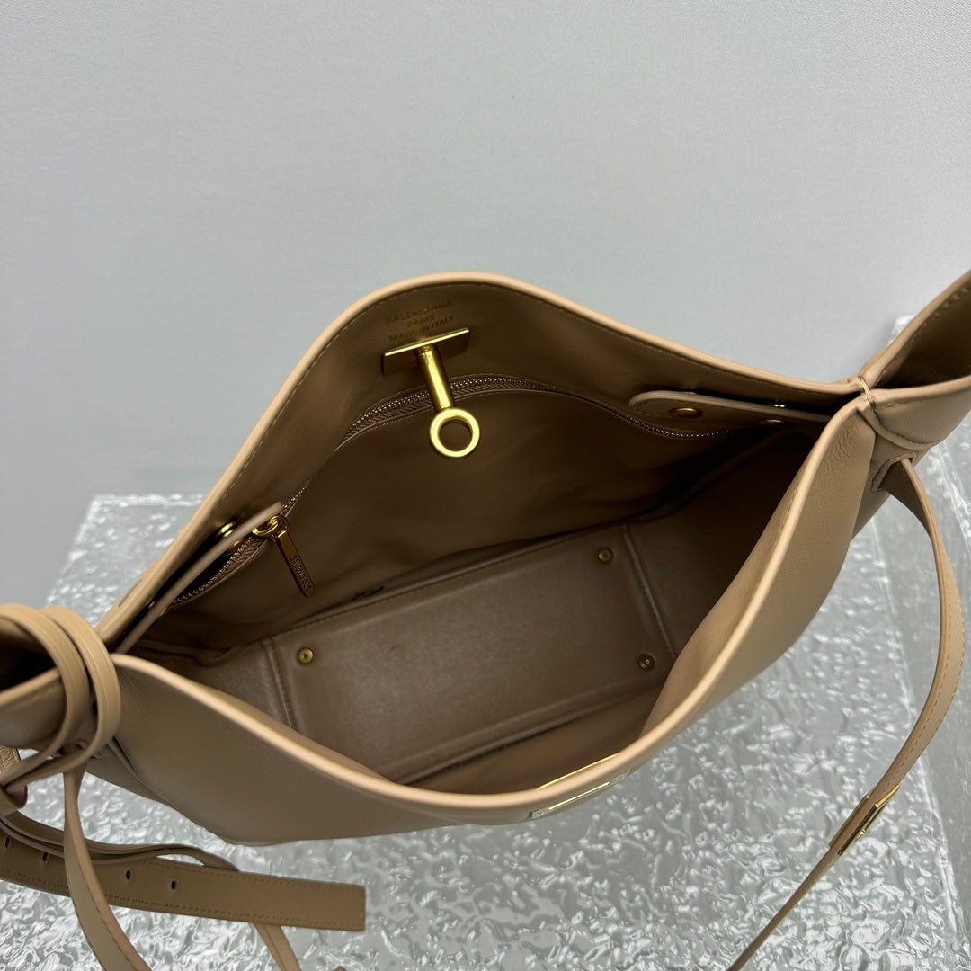 Balenciaga Bel Air Small Hobo Bag | Beige Leather Luxury Shoulder Bag
