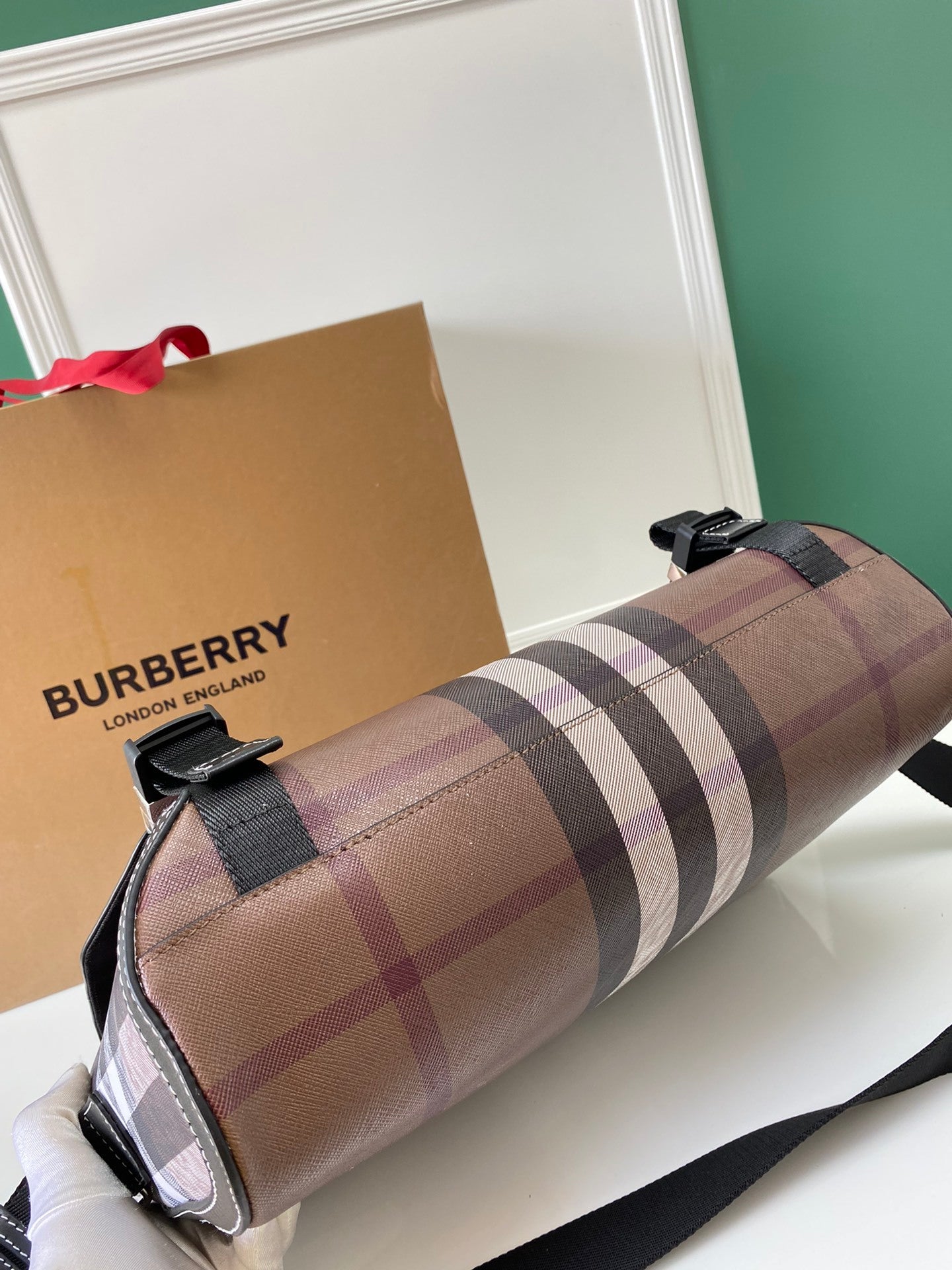 Burberry Exaggerated Check Messenger Bag Dark Brown Luxury Crossbody