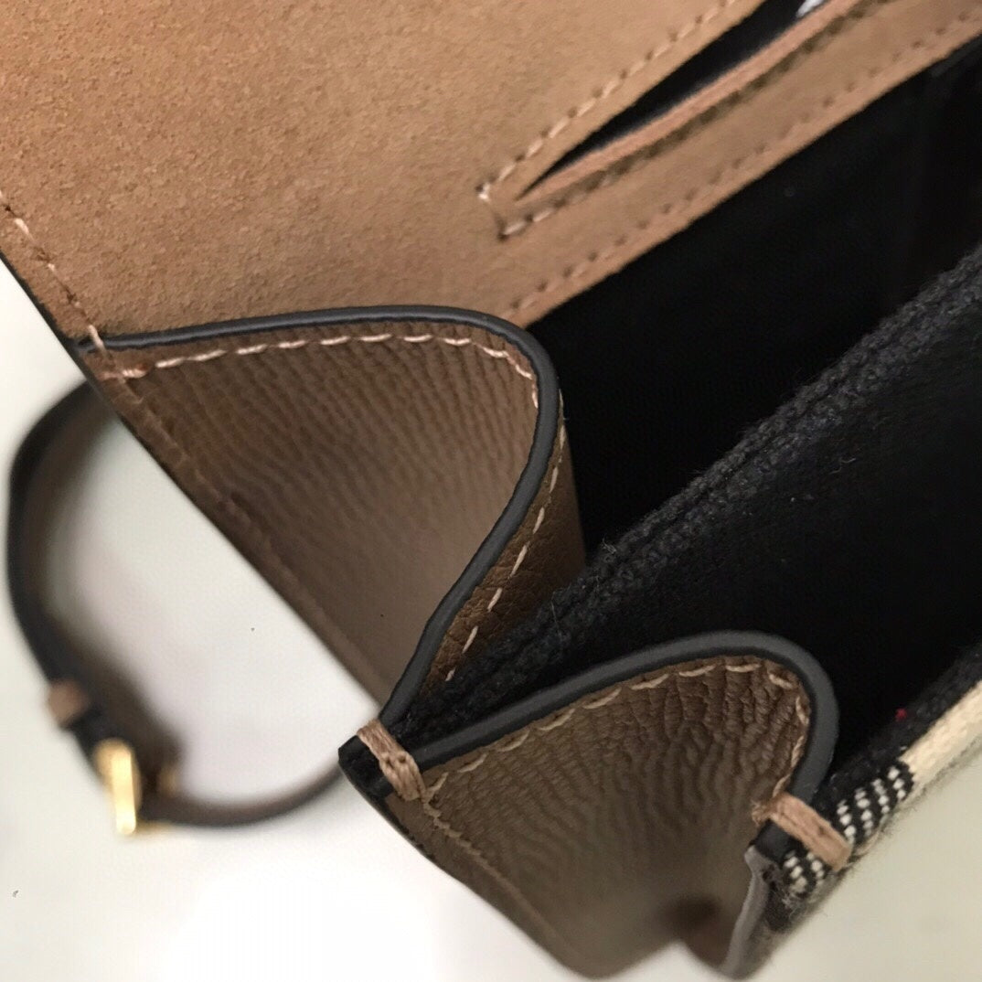 Burberry House Check Macken Brown Leather Crossbody Bag