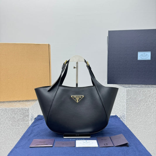 Prada Medium Black Leather Tote Bag