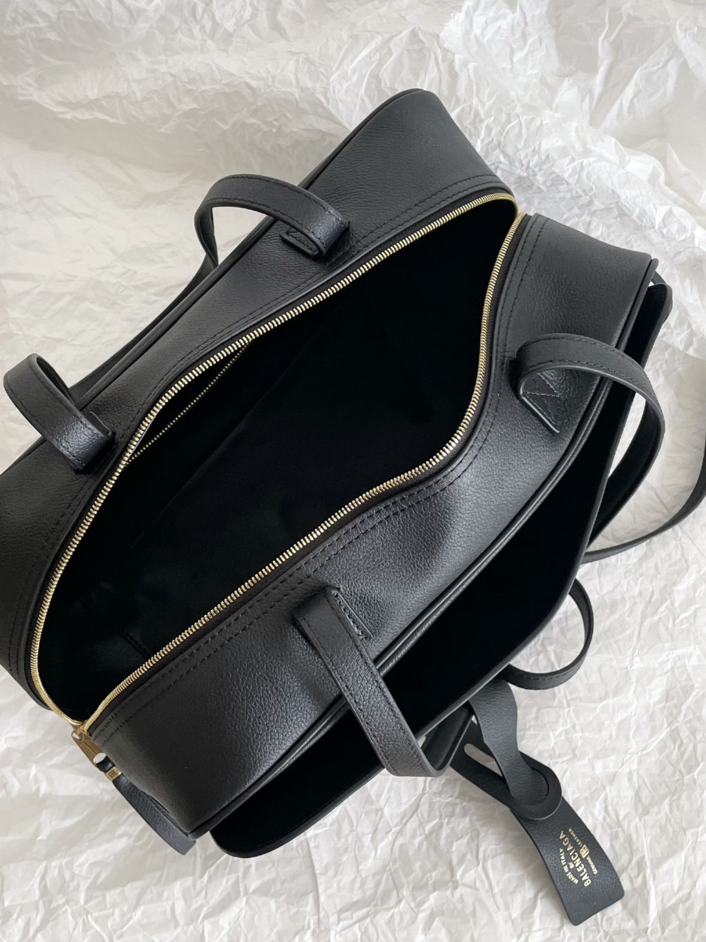 Balenciaga Carrie Medium Black Leather Bowling Bag