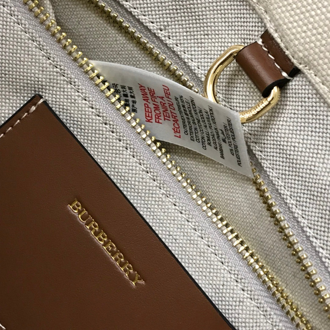 Burberry Freya Tote Bag Natural Canvas with Leather Topstitching