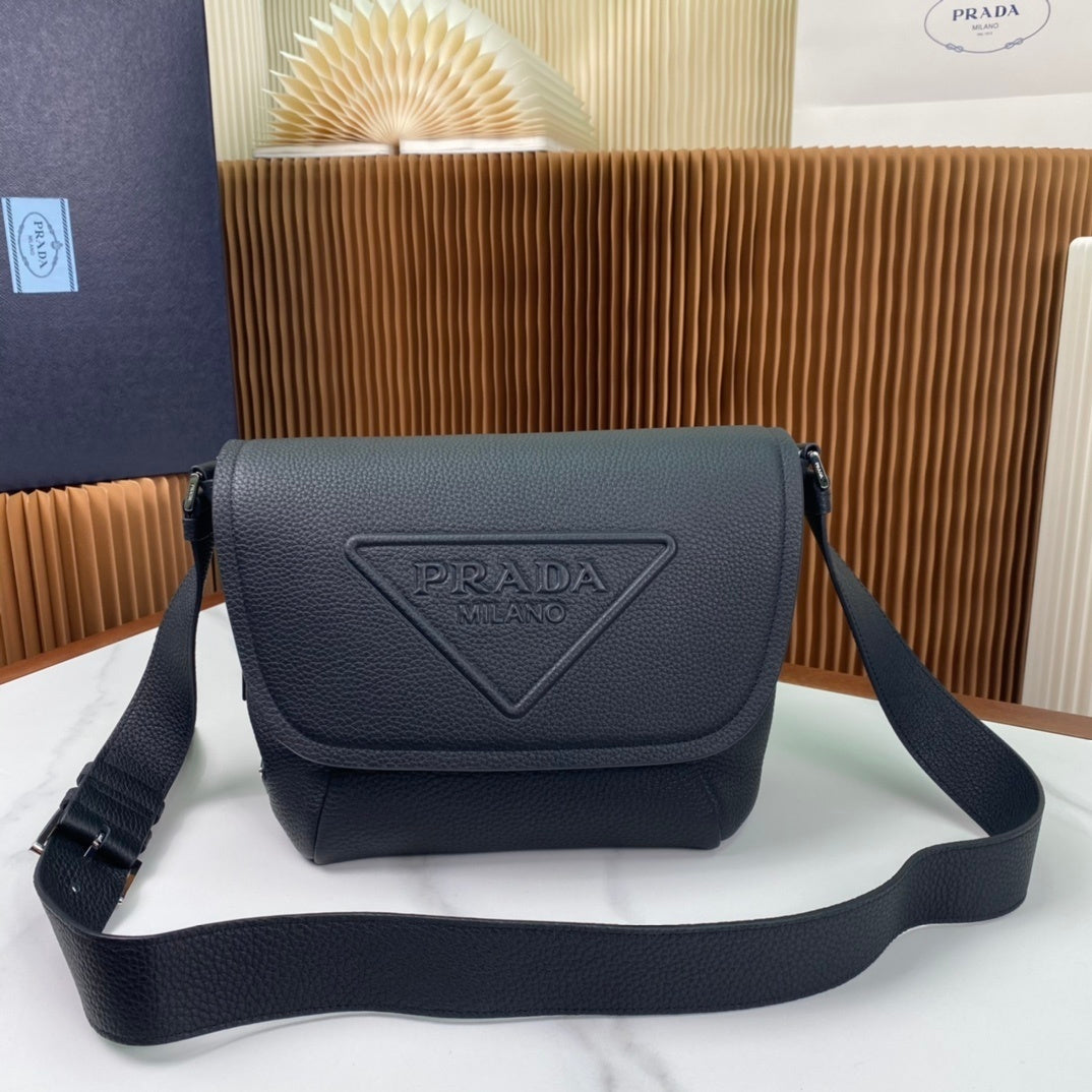 Prada Milano Crossbody Bag – Grained Leather with Embossed Logo