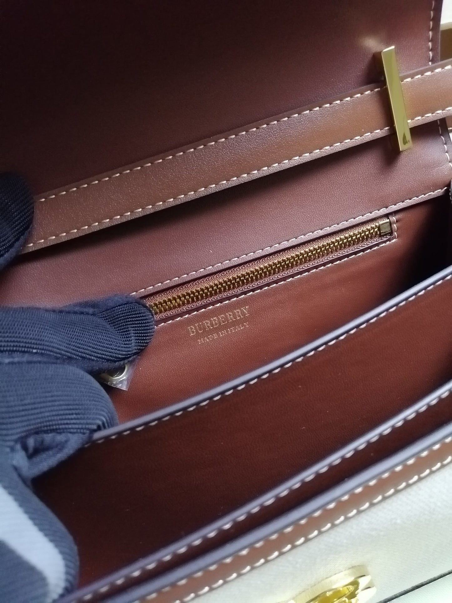 Burberry Small Two-Tone Canvas & Leather TB Bag with Gold Monogram Clasp