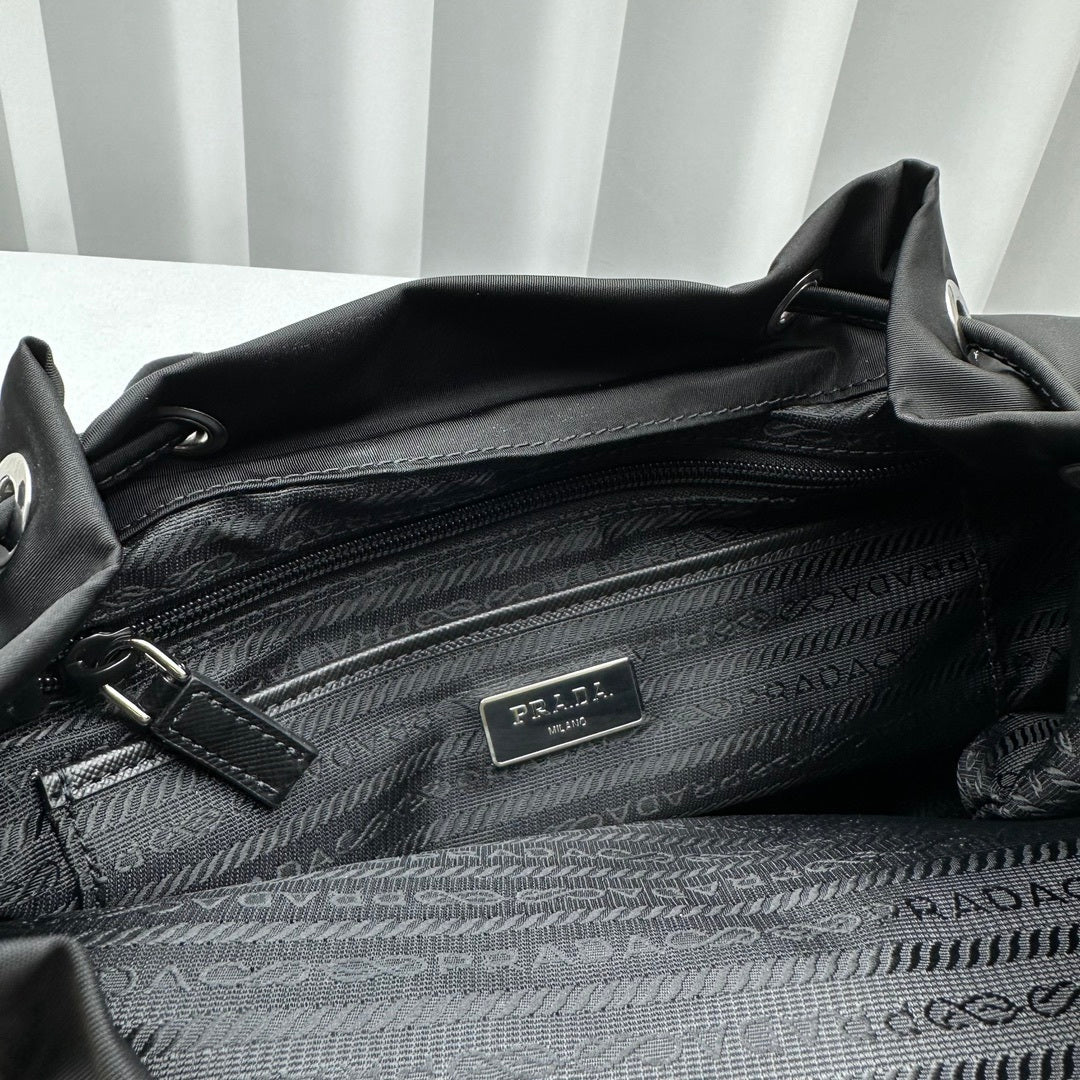 Black Prada Re-Nylon Backpack with Detachable Pouch