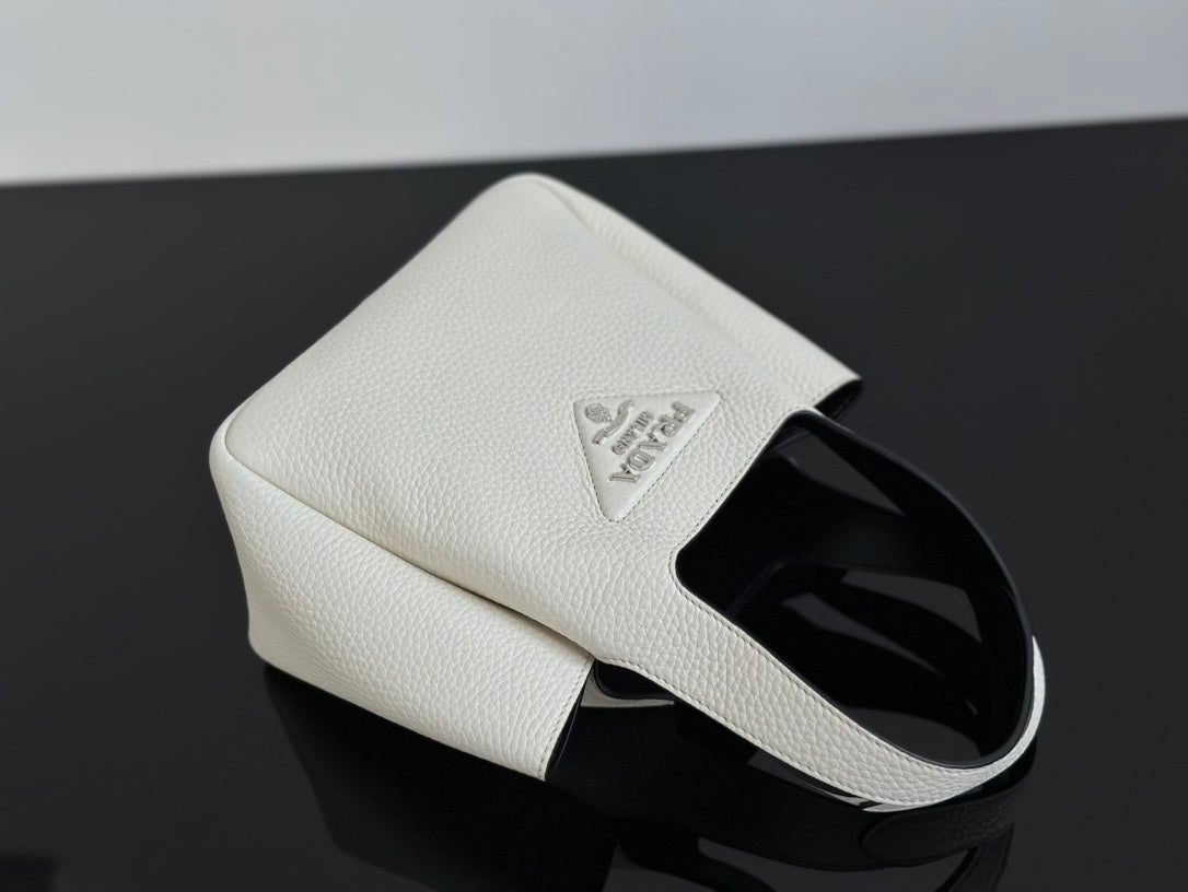 Prada Dynamique Small White Leather Tote Bag