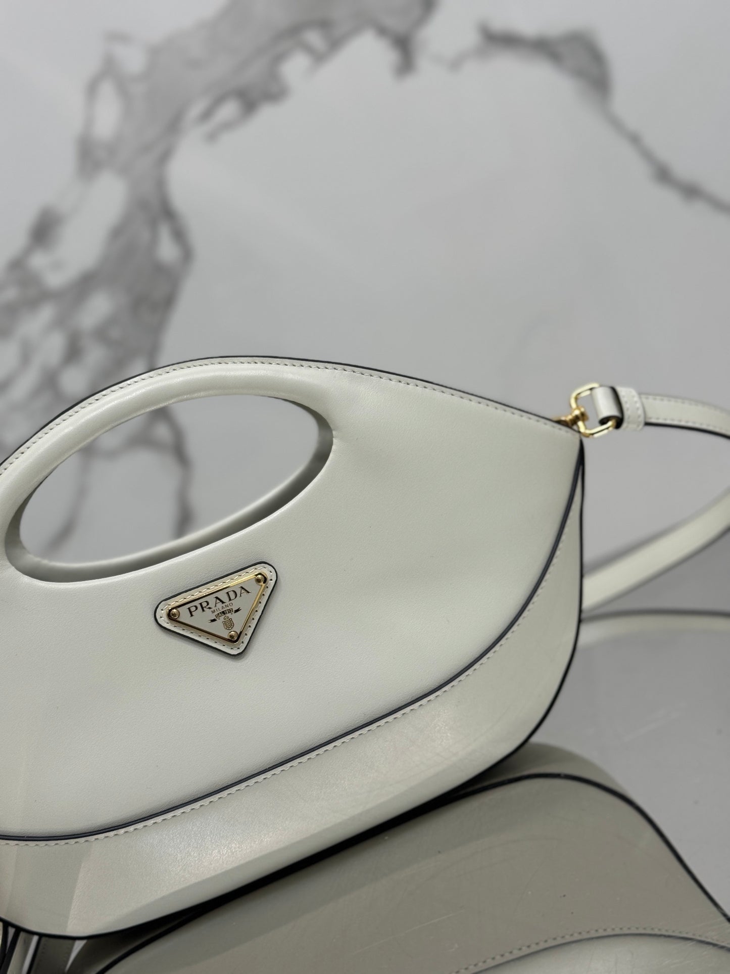 White Leather Prada Handbag with Adjustable & Detachable Shoulder Strap