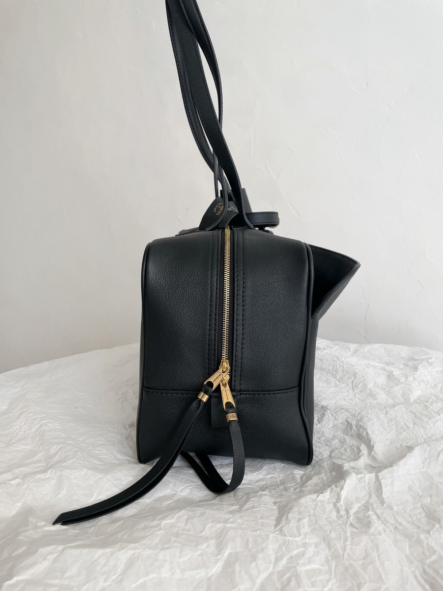 Balenciaga Carrie Medium Black Leather Bowling Bag