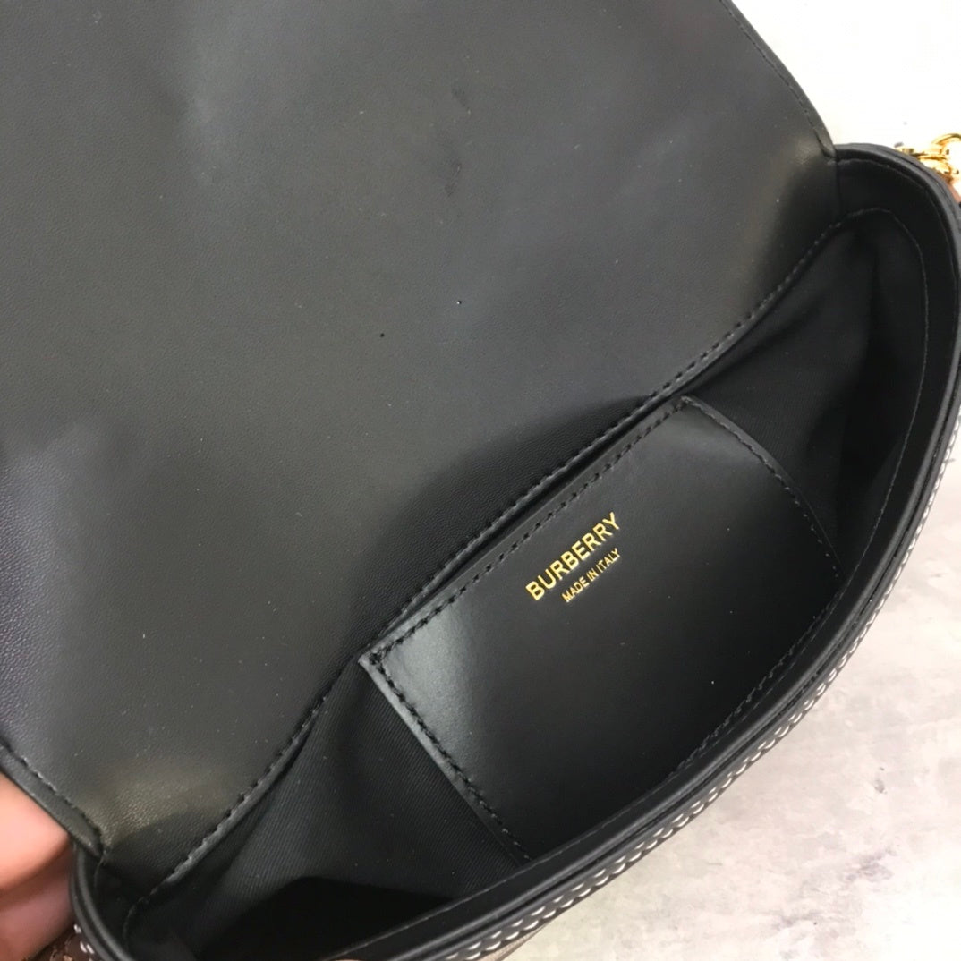 Burberry Note Bag with Iconic Check Pattern and Smooth Leather Trim