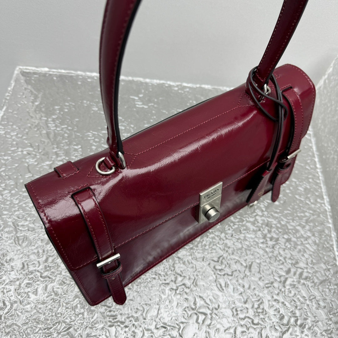 Prada Bonnie Medium Leather Handbag in Red / Burgundy
