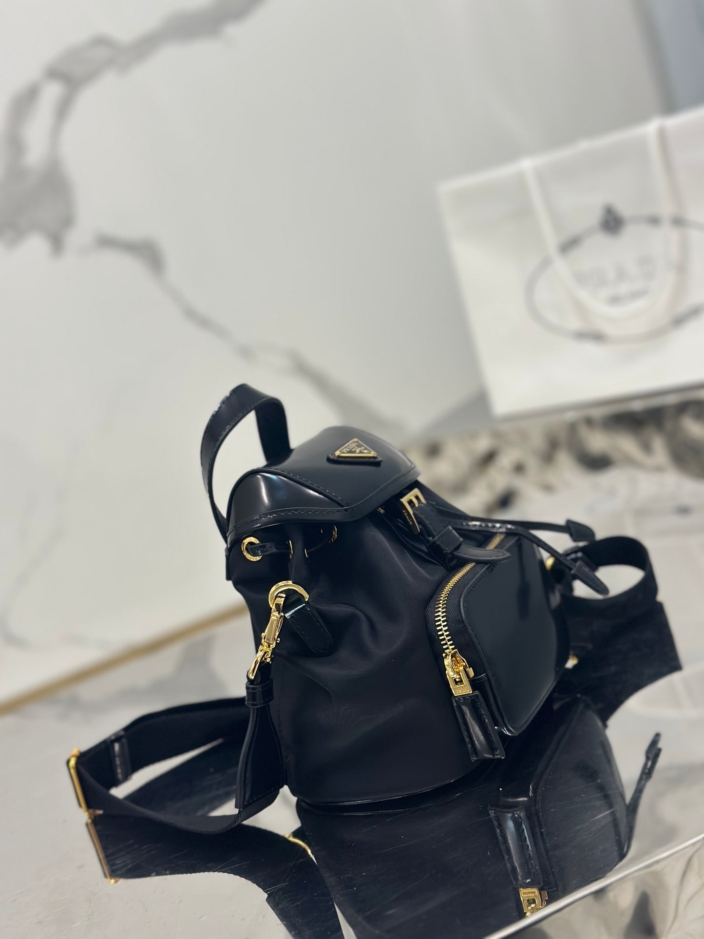 Prada Small Re-Nylon & Brushed Leather Backpack