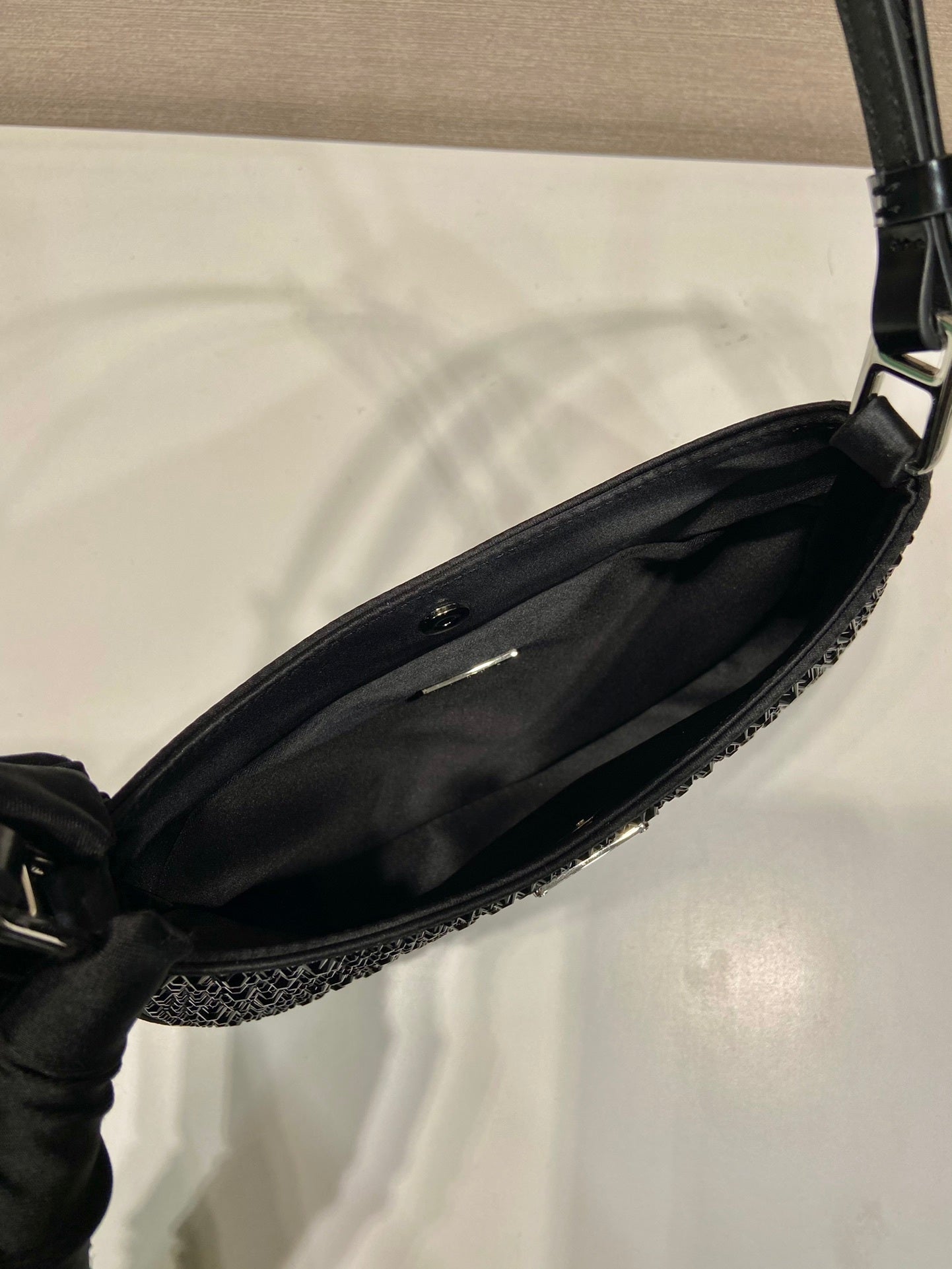 Prada Cleo Satin Shoulder Bag with Crystals