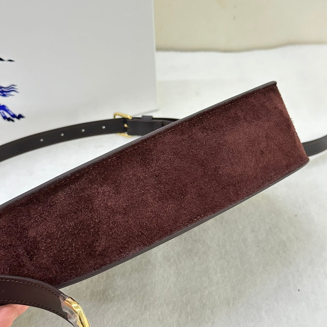 Burberry Shield Small Brown Suede Crescent Shoulder Bag