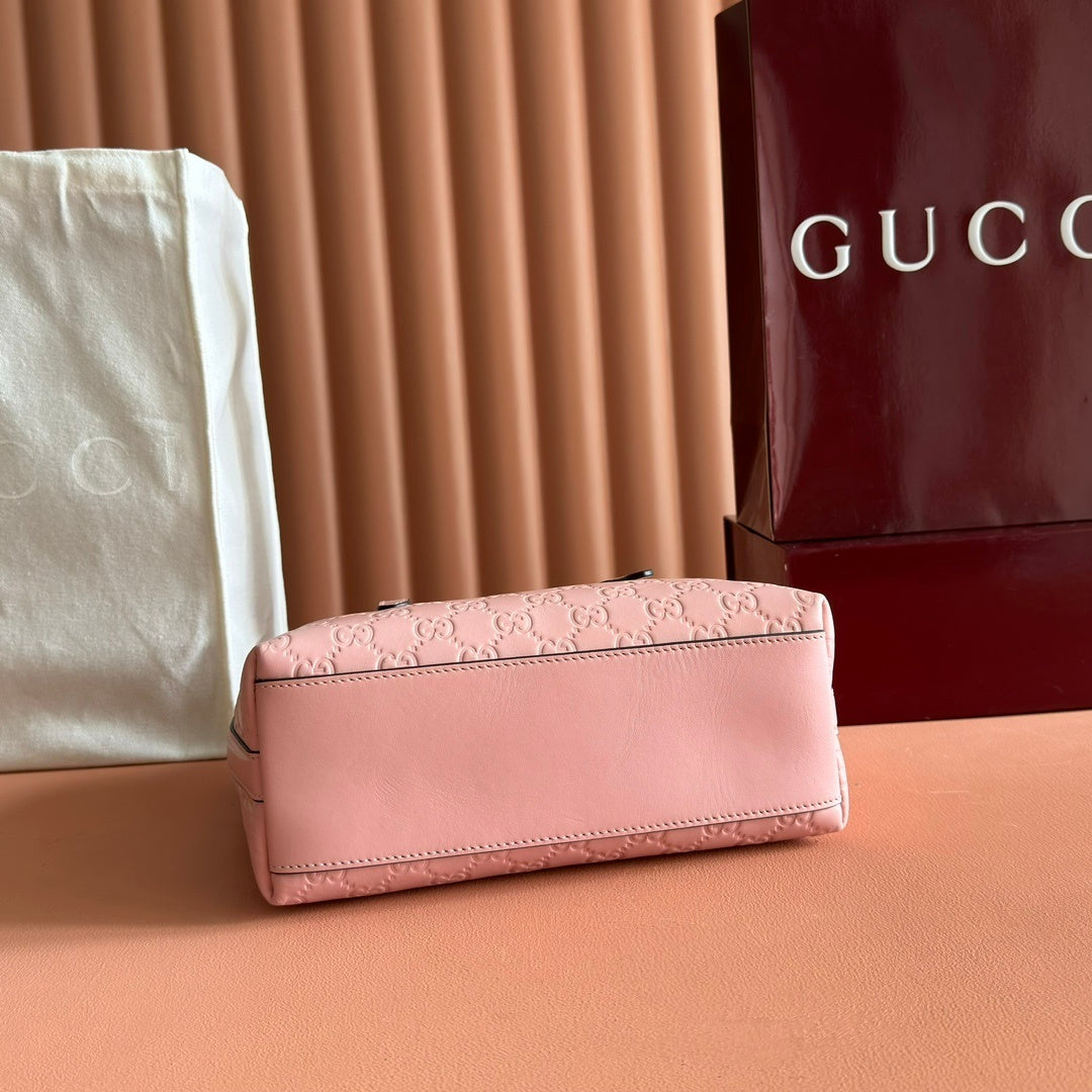 Gucci GG Emblem Medium Tote Bag in Pink Leather