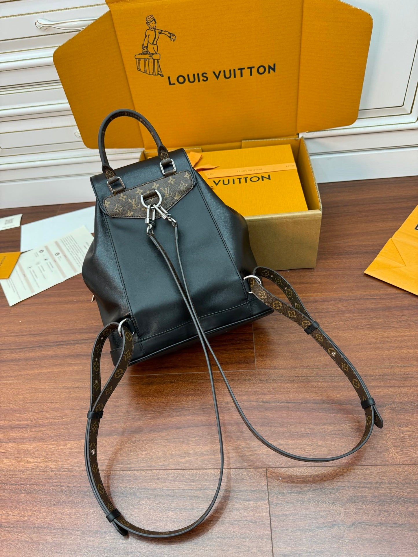 Louis Vuitton Montsouris Vibe PM Backpack in Black Lambskin Leather