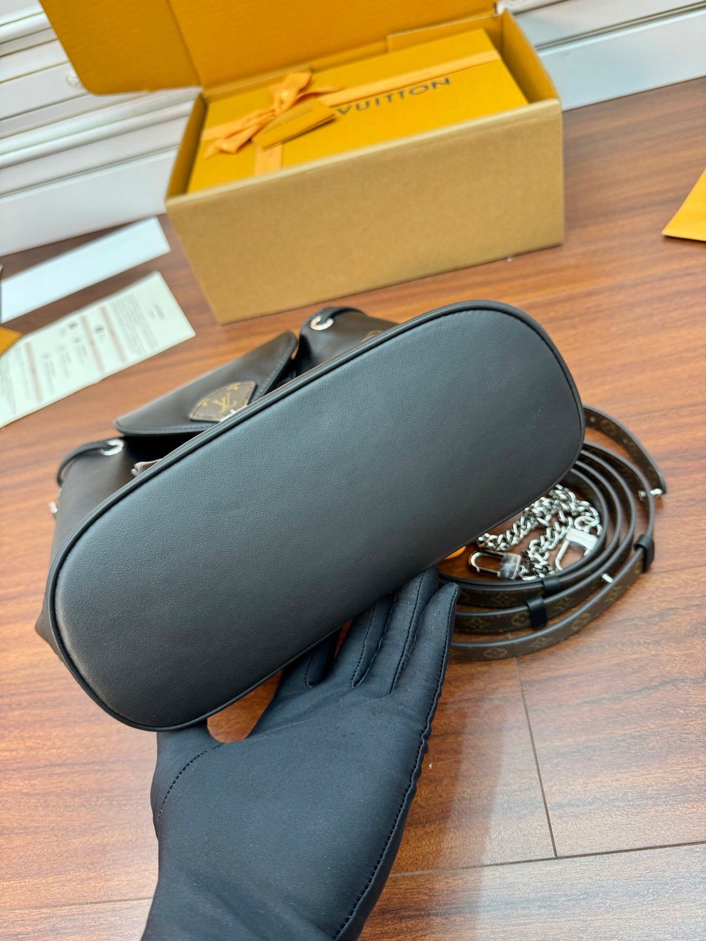 Louis Vuitton Montsouris Vibe PM Backpack in Black Lambskin Leather