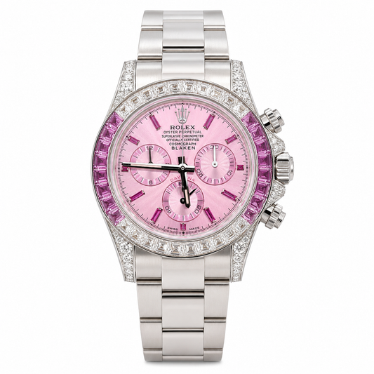 Blaken-Modified Rolex Cosmograph Daytona with Pink Sunburst Dial & Pink Sapphire Bezel