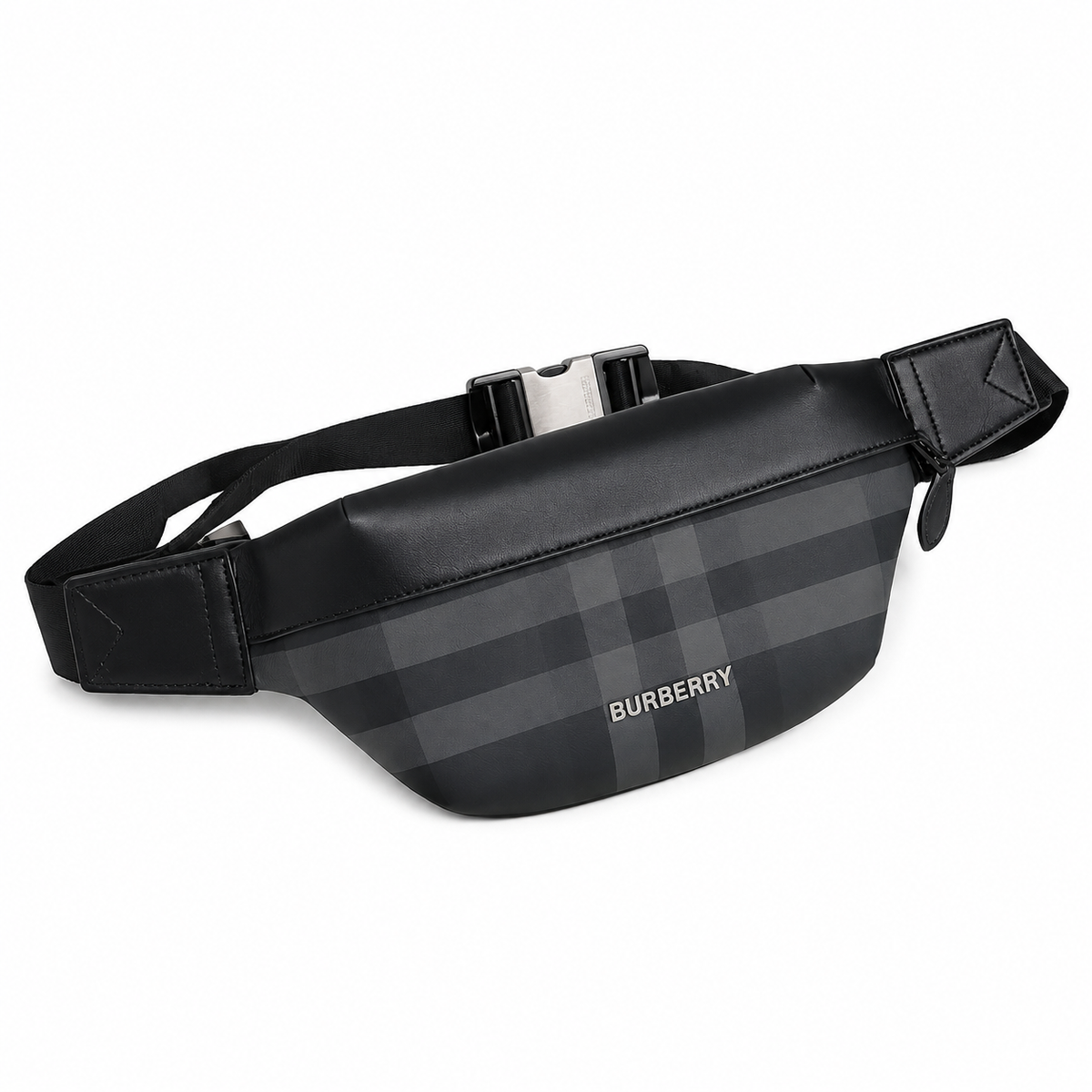 Burberry Sonny Belt Bag in Black Charcoal Check Canvas with Leather Trim