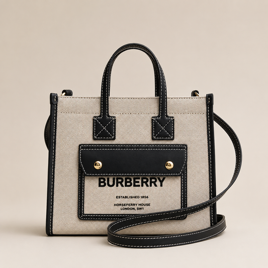 Burberry Mini Freya Tote Bag Two-Tone Canvas & Leather Handbag