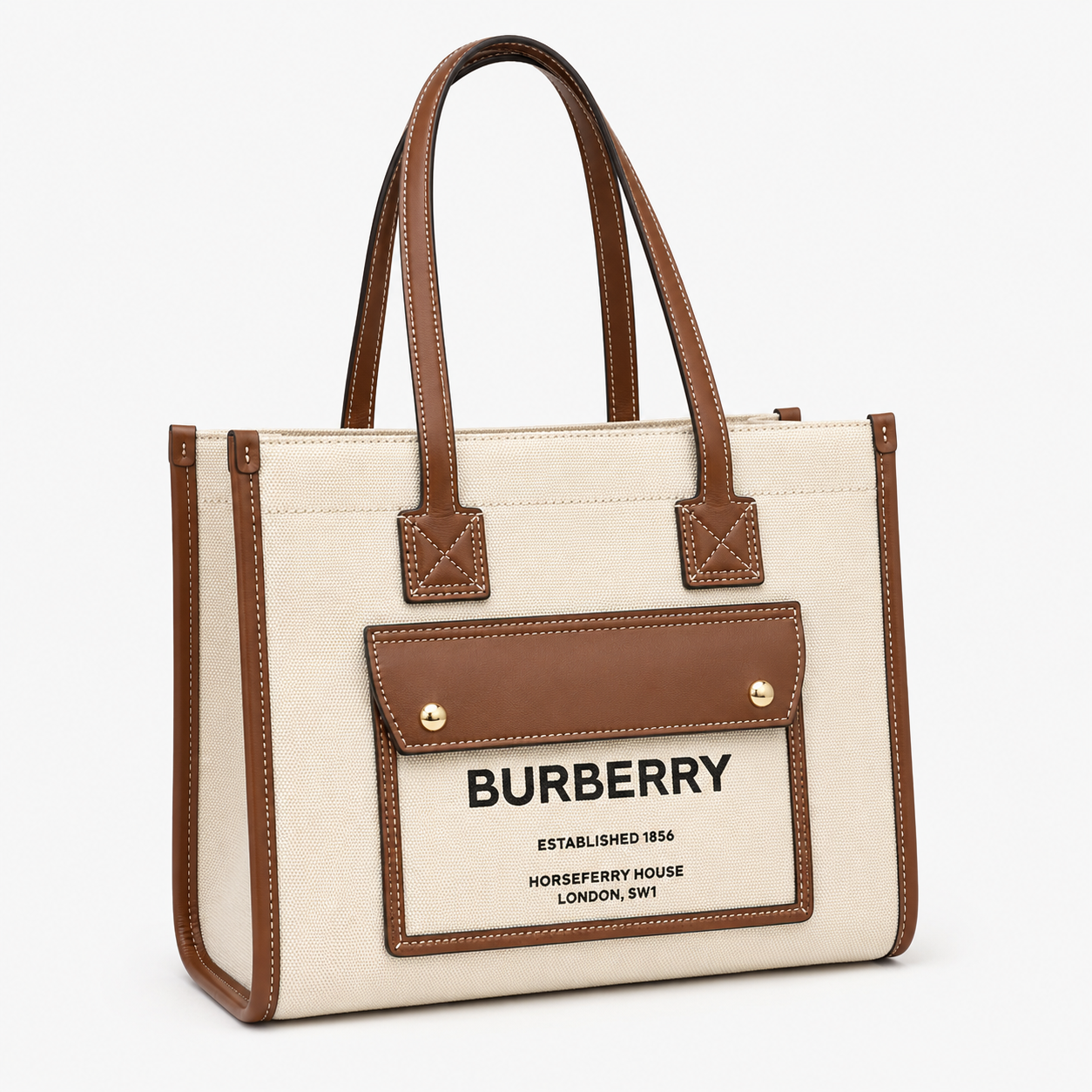 Burberry Freya Tote Bag Natural Canvas with Leather Topstitching
